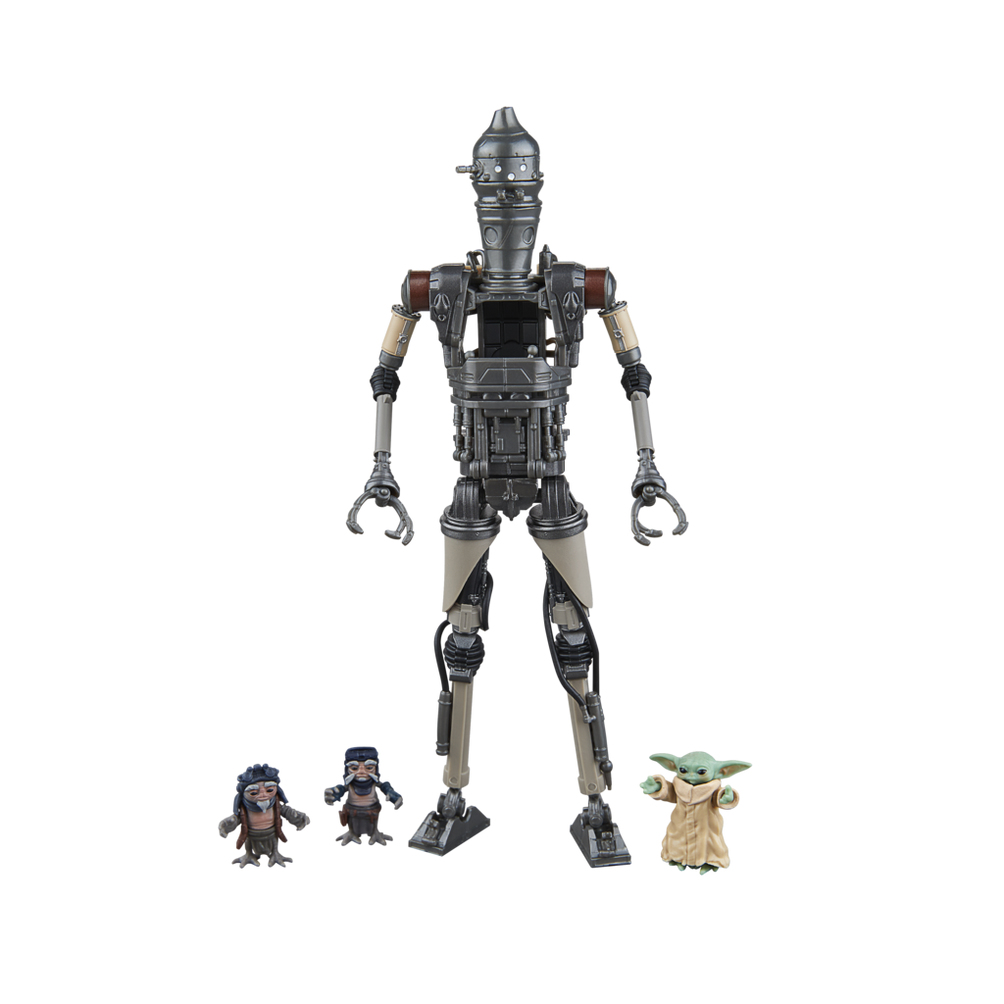 Robot IG-11 z trzema figurkami i figurką Grogu.
