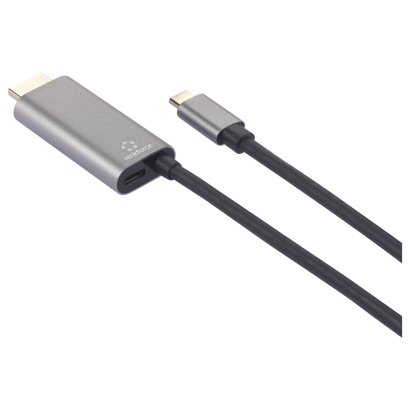 Cavo USB-C a HDMI argentato con cavo nero.
