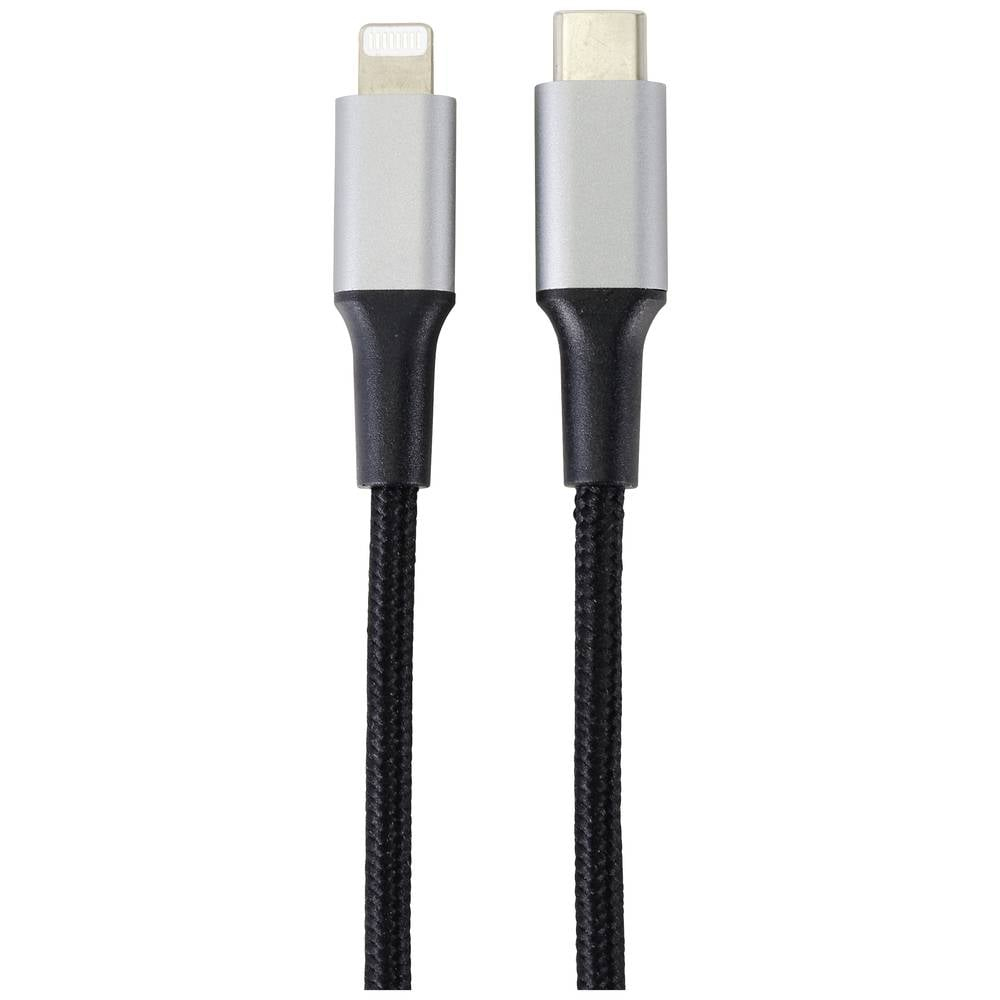 Dwa kable ładujące: jeden ze złączem Lightning, drugi z USB-C, oba z czarnymi plecionymi kablami.