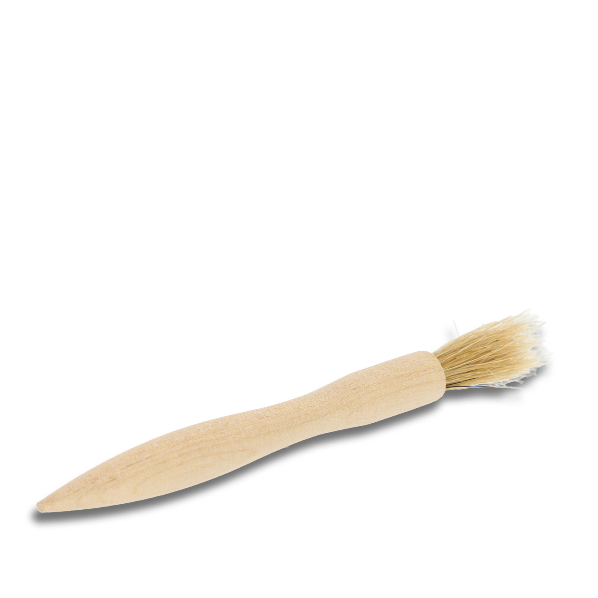 Holzbürste mit hellen Borsten. Weißer Hintergrund.