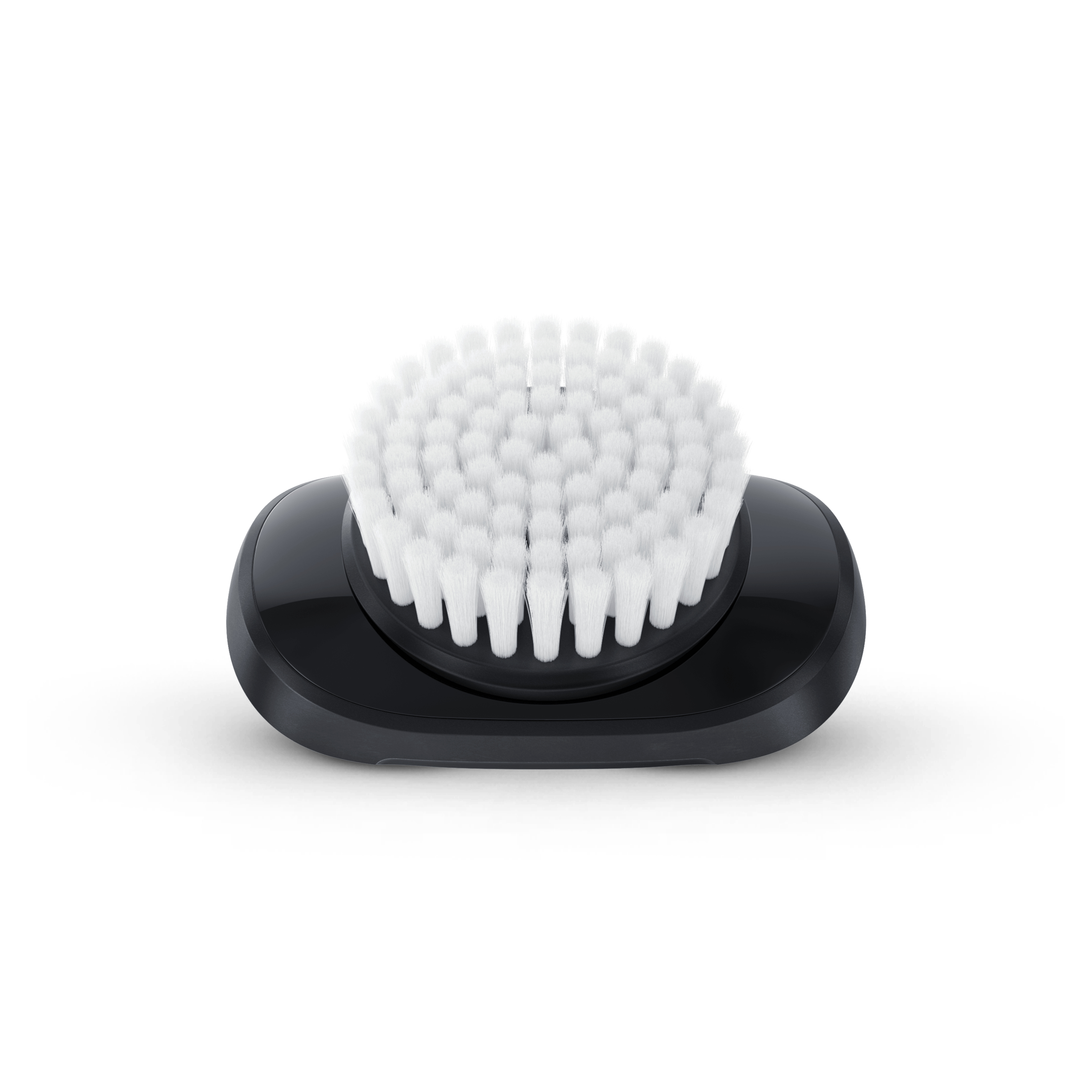 Testina per spazzolino elettrico Philips nera con setole bianche. Su una superficie bianca.