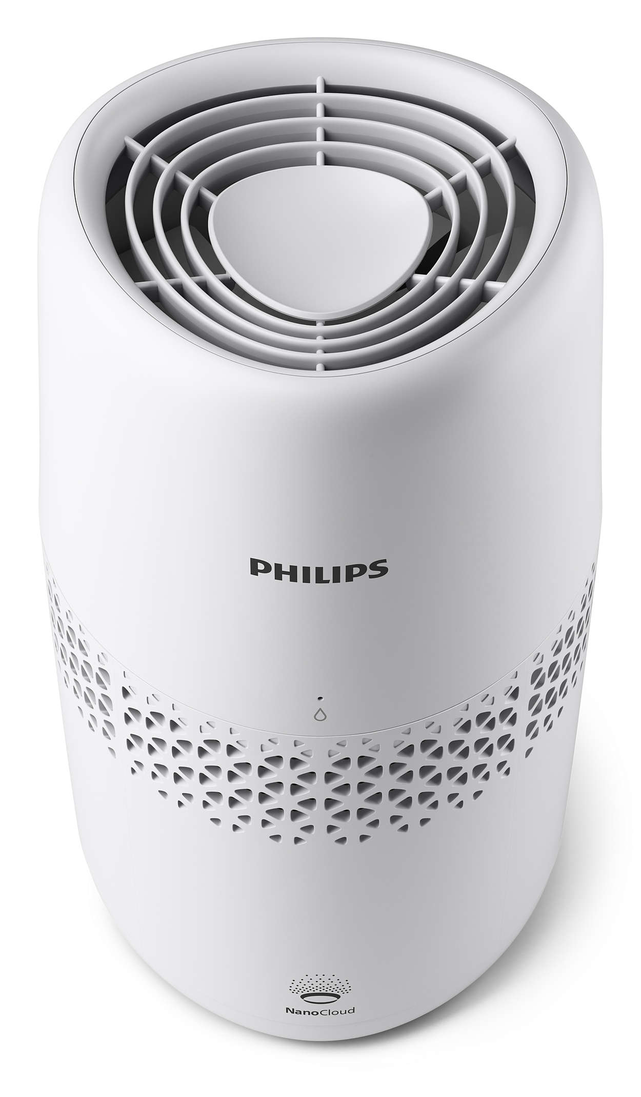 Beyaz Philips hava temizleyici, bir ağ tasarımı ile. Yukarıdan görünüm.