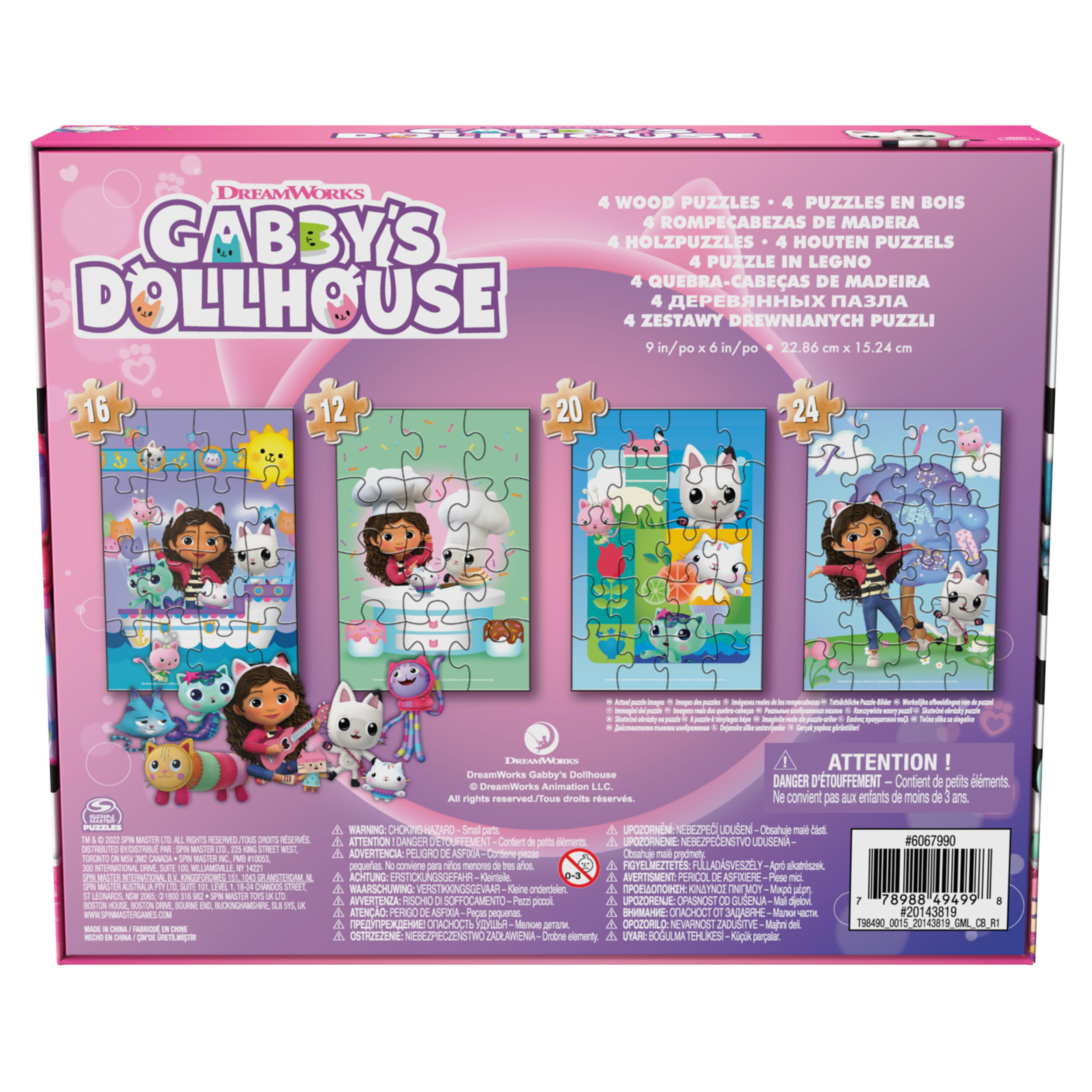 Scatola di puzzle di Gabby's Dollhouse con immagini di Gabby e amici.