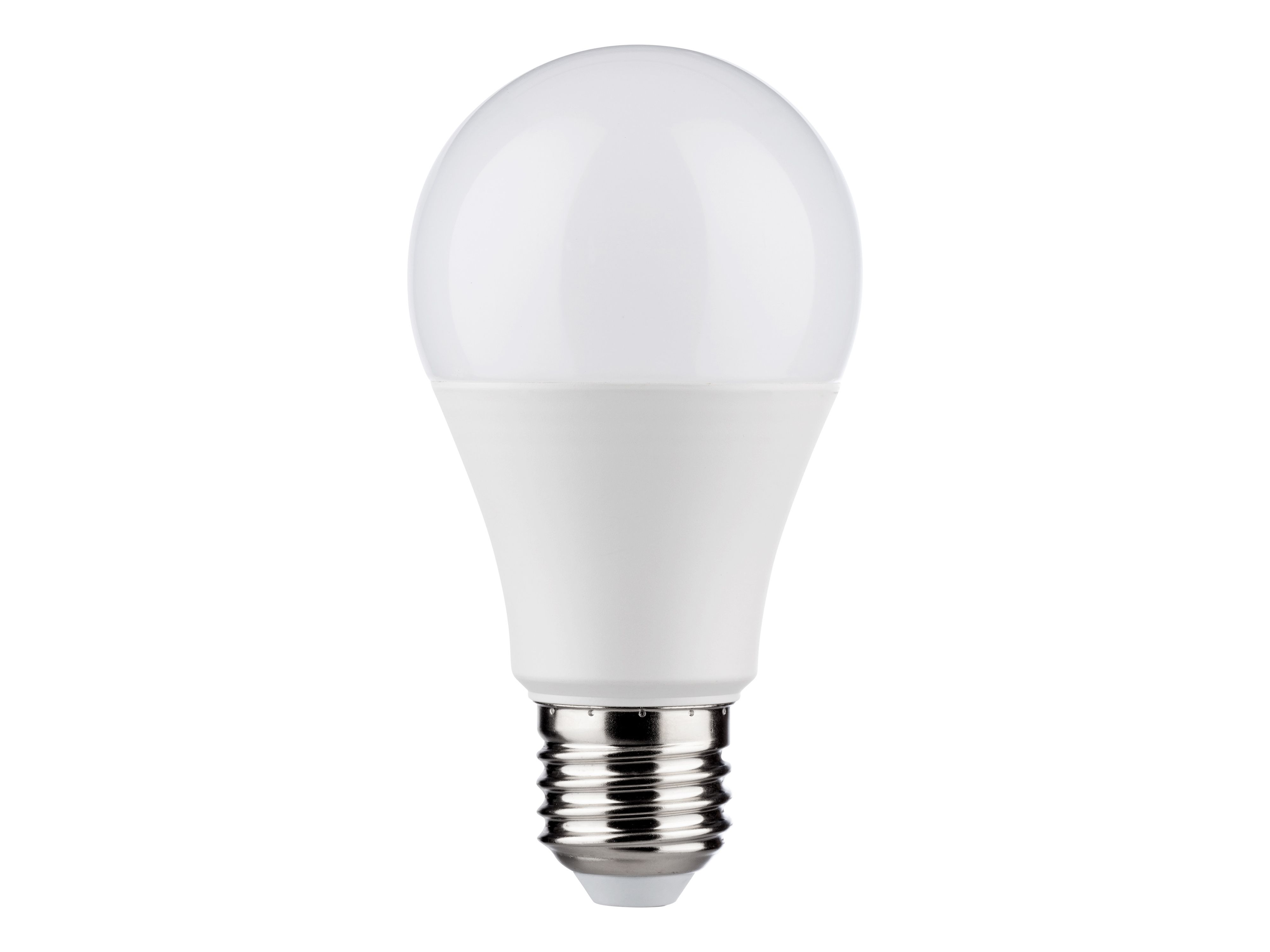Lampadina LED bianca con base argentata.