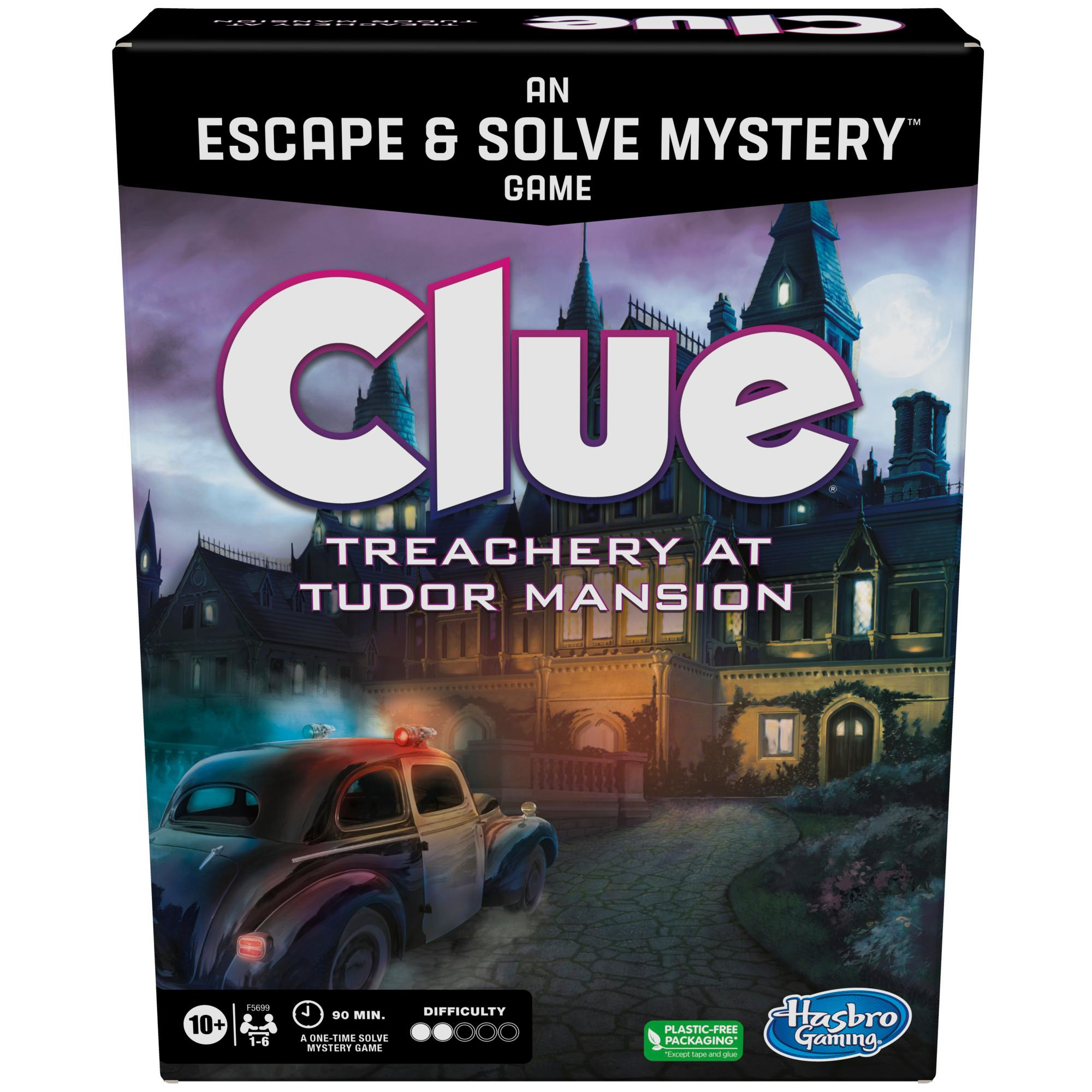 Cluedo-speldoos met een herenhuis en auto.