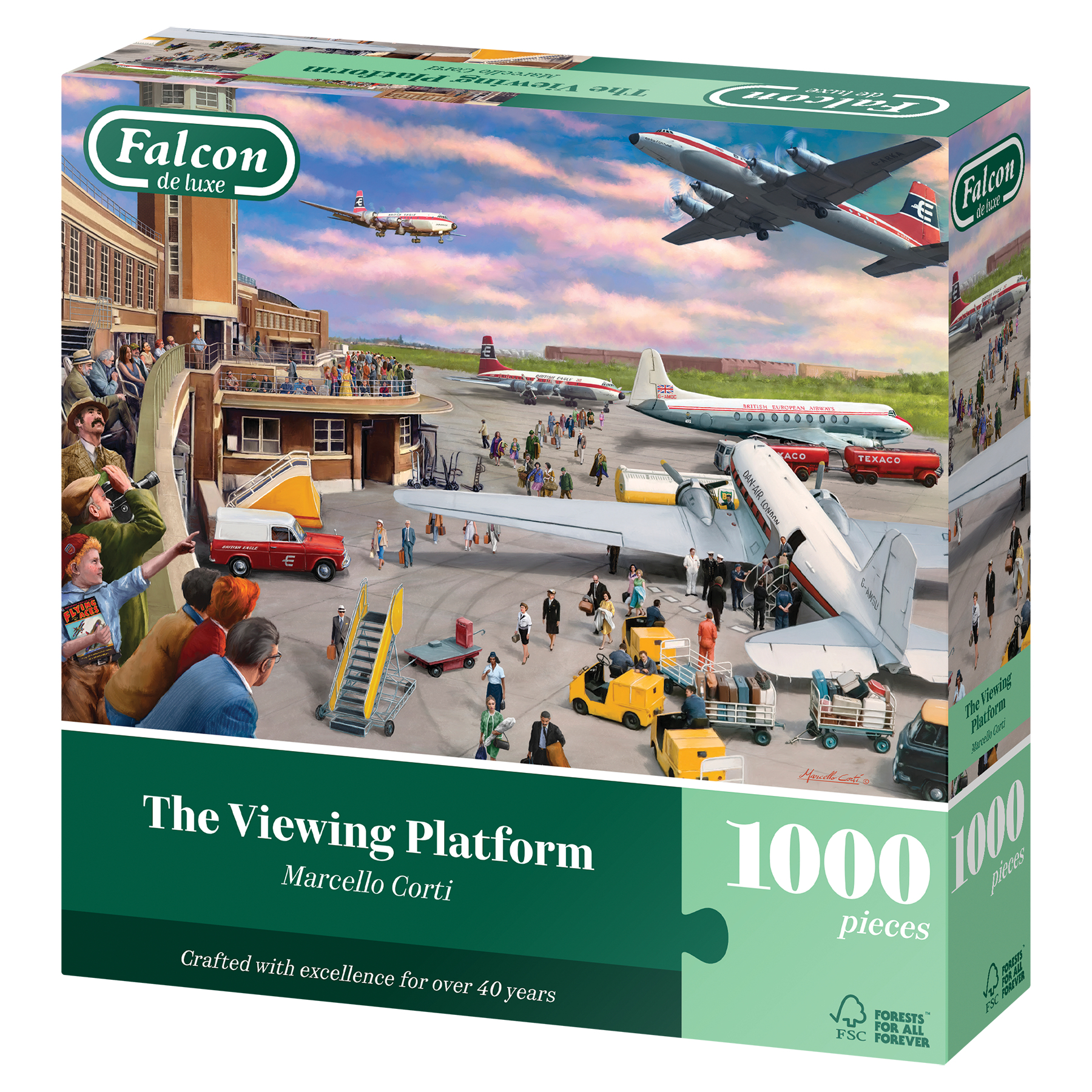 Scena z puzzli przedstawiająca lotnisko z samolotami i ludźmi. W scenie obecnych jest wiele osób.