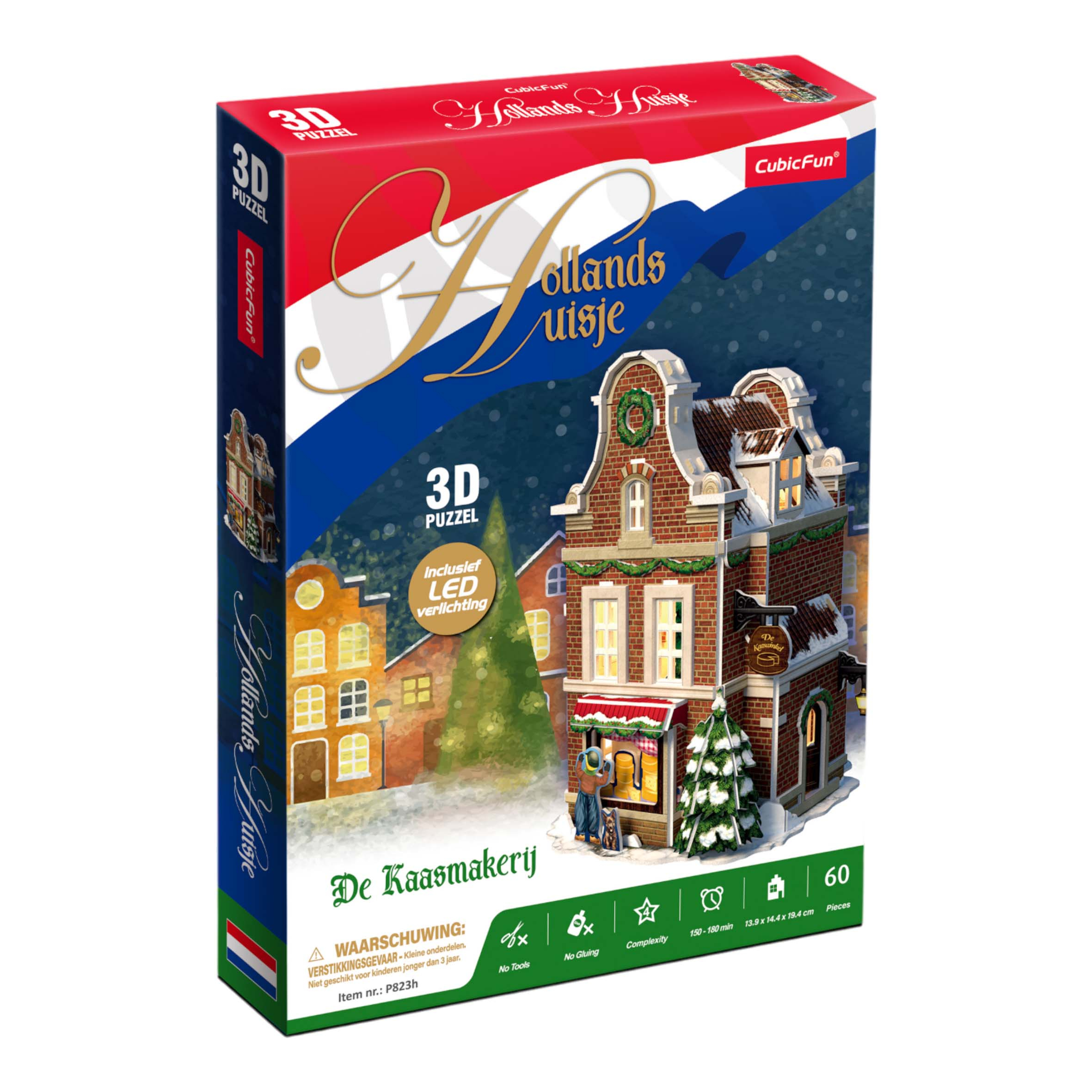 Una scatola di puzzle per una casa olandese, con l'immagine di un edificio.