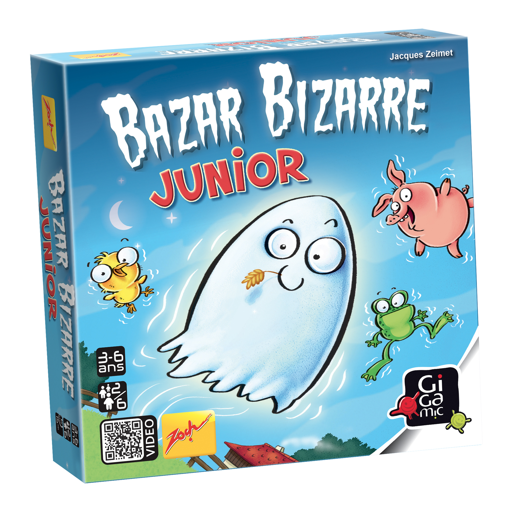 Bazar Bizarre Junior Spielbox mit Geist, Schwein, Küken und Frosch.