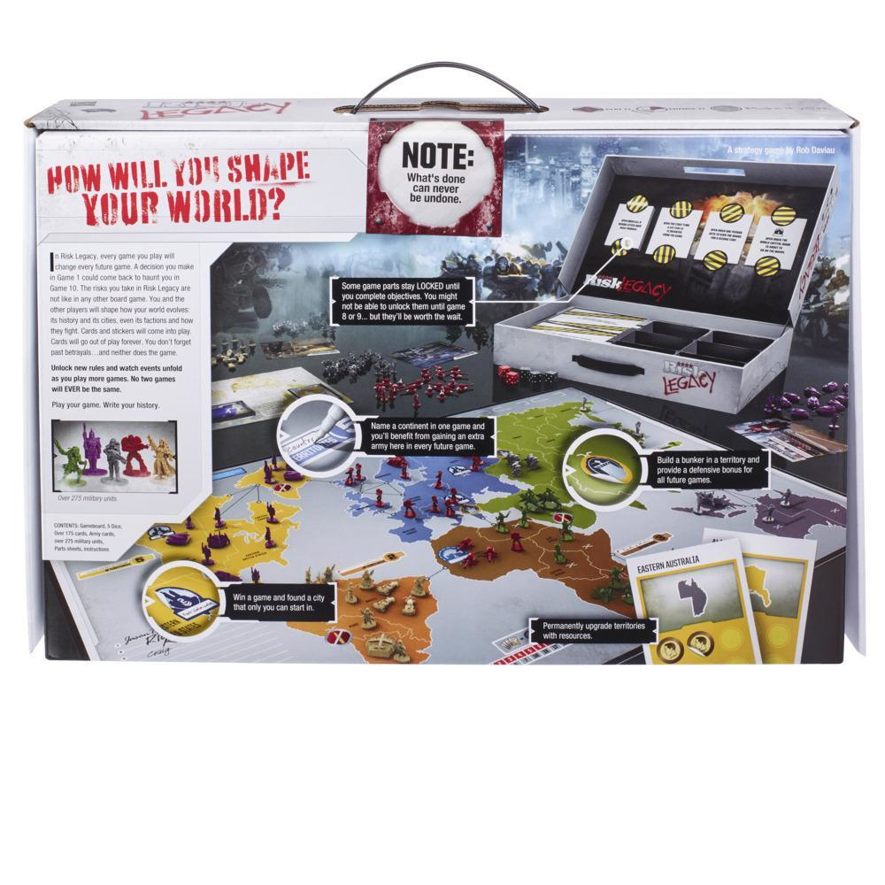 Una caja de juego con ilustraciones de un mapa y unidades militares. Texto sobre reglas y estrategia del juego es visible.