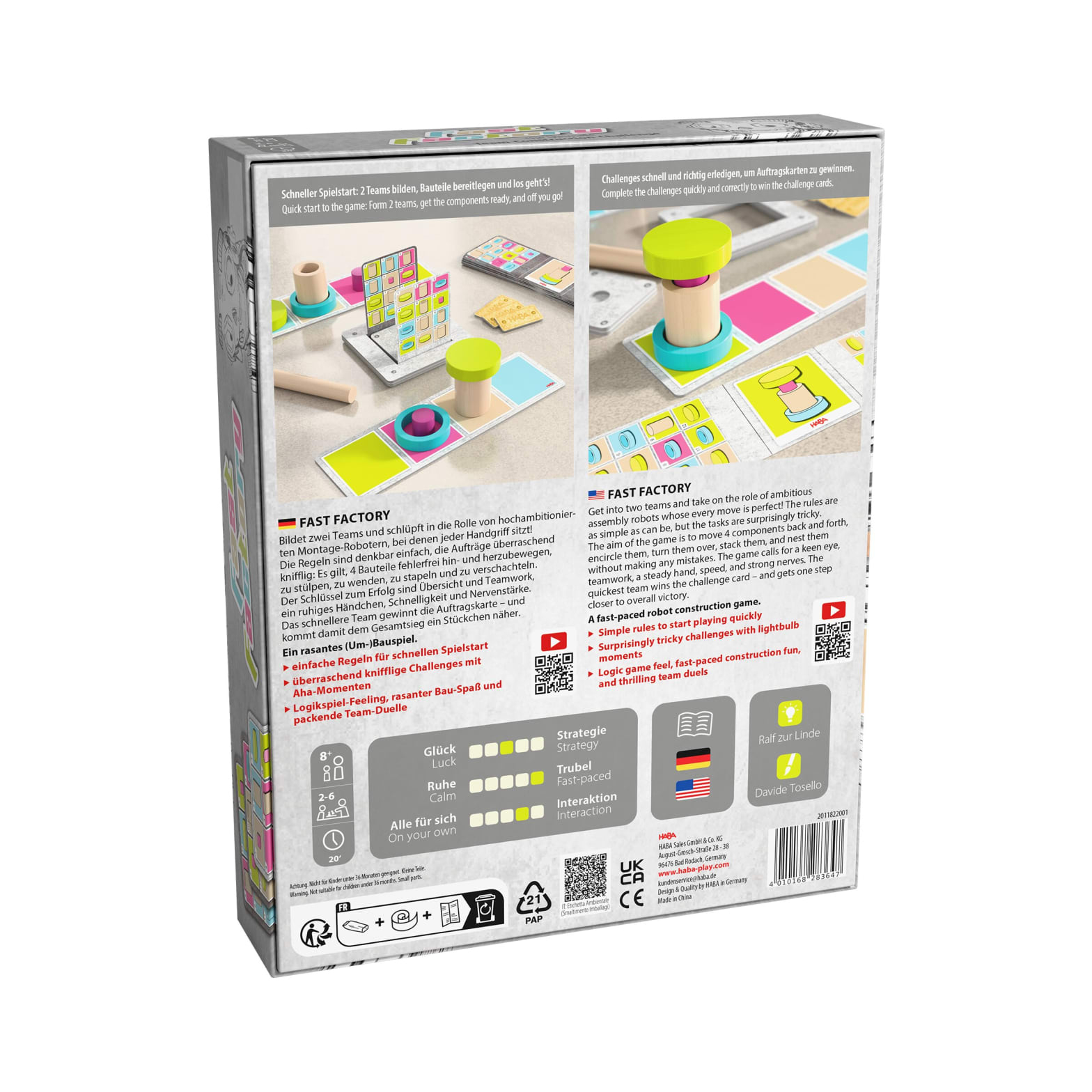 Rückseite einer Spielbox mit Bildern des Spiels im Spiel und Text, wie man spielt.