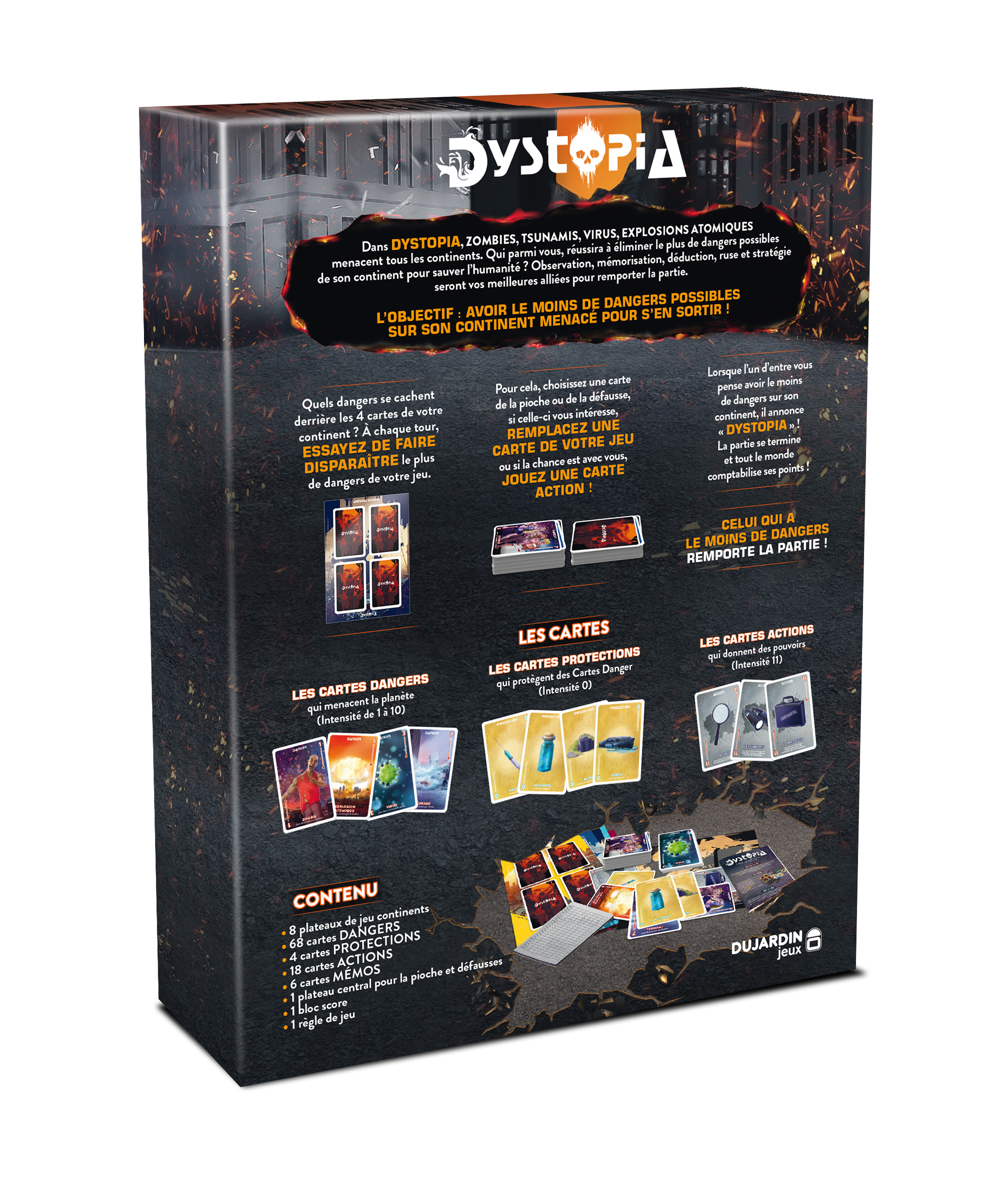 Rückseite einer Spielbox mit Informationen zum Spiel, einschließlich Bildern von Karten.