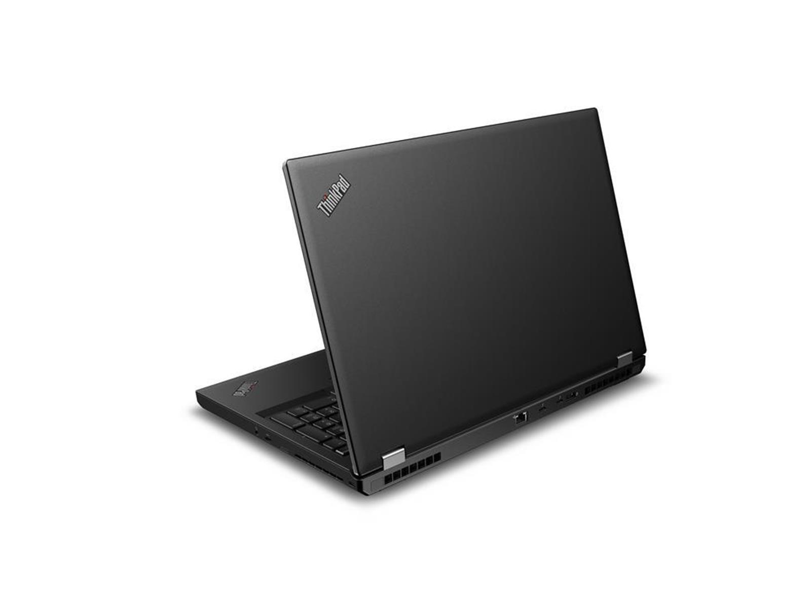 Schwarzer ThinkPad-Laptop, geschlossen, auf weißem Hintergrund, abgewinkelt. ThinkPad-Logo oben rechts.
