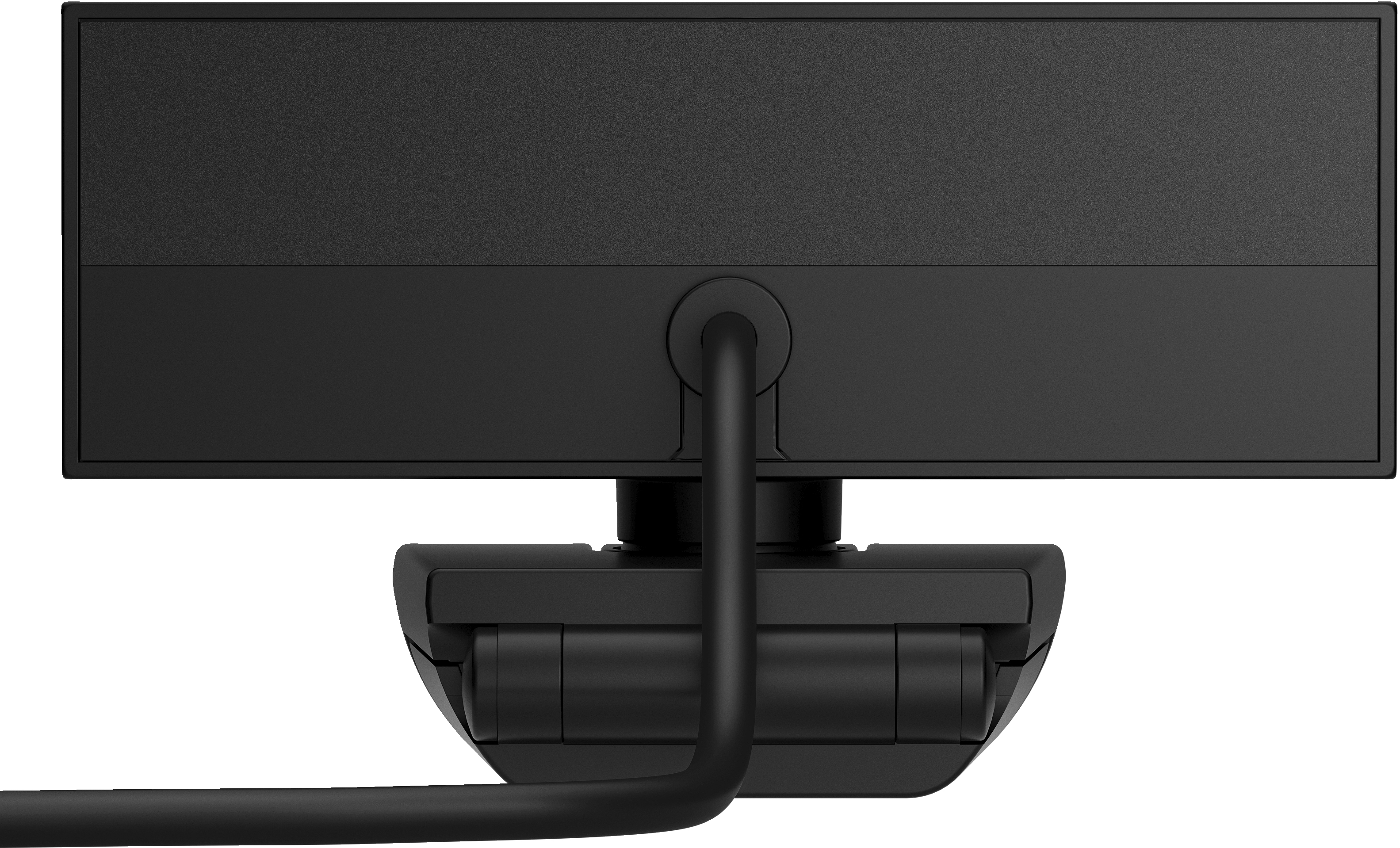 Monitor nero con cavo nero collegato e base.