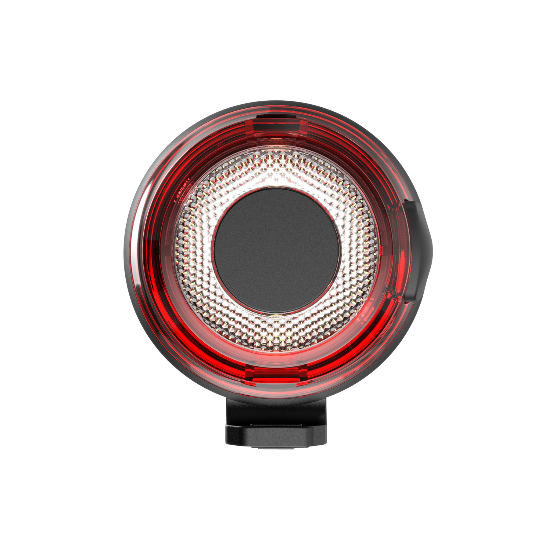 Czerwone i czarne tylne światło rowerowe. Białe tło.