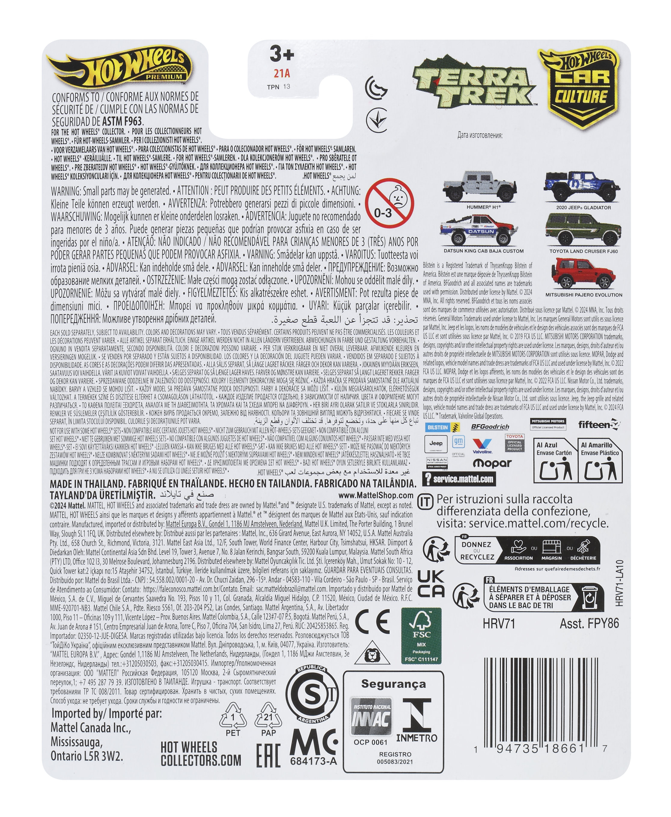 Rückseite einer Hot Wheels-Karte mit Text und Spielzeugauto-Bildern.