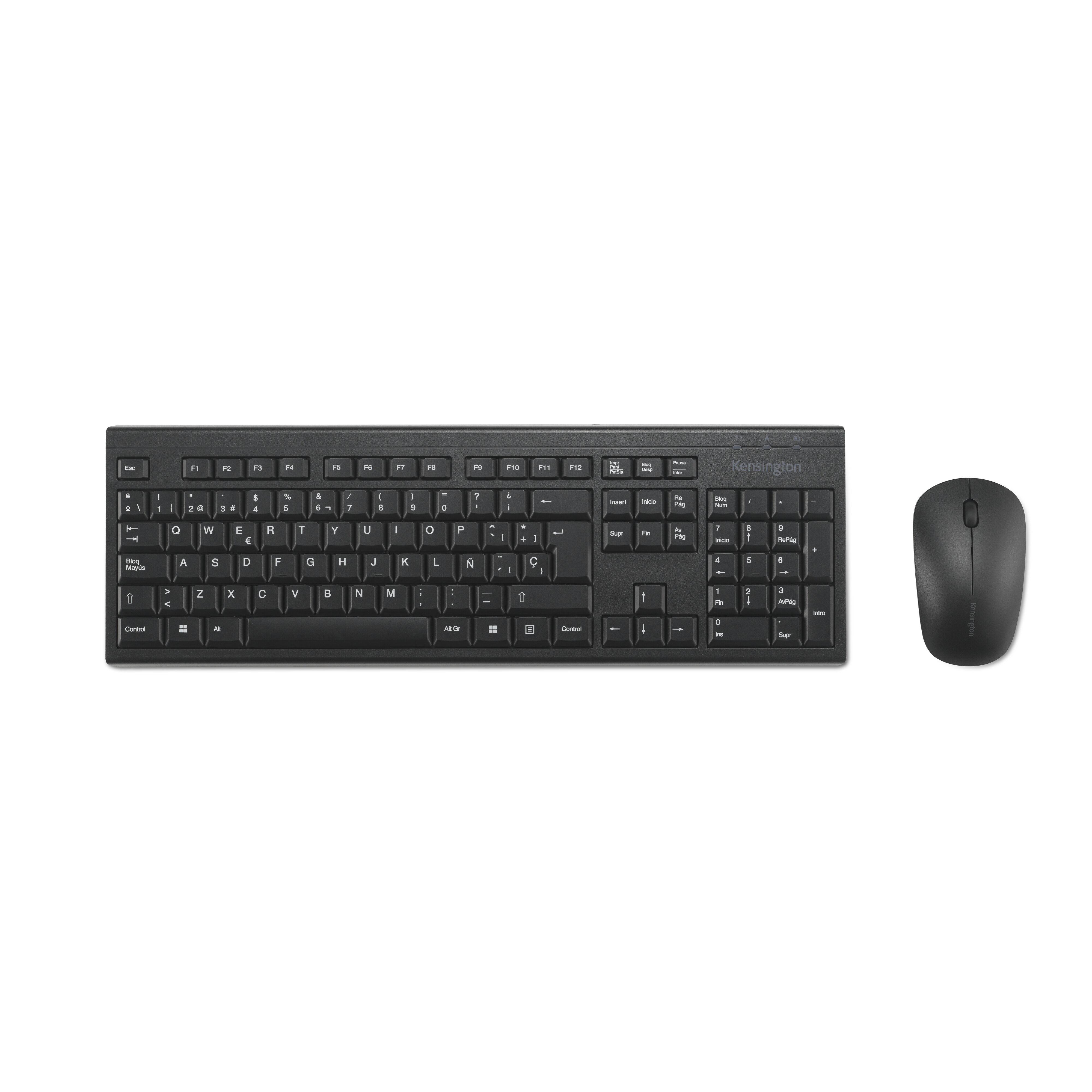 Ein schwarzes Tastatur- und Maus-Set auf weißem Hintergrund.