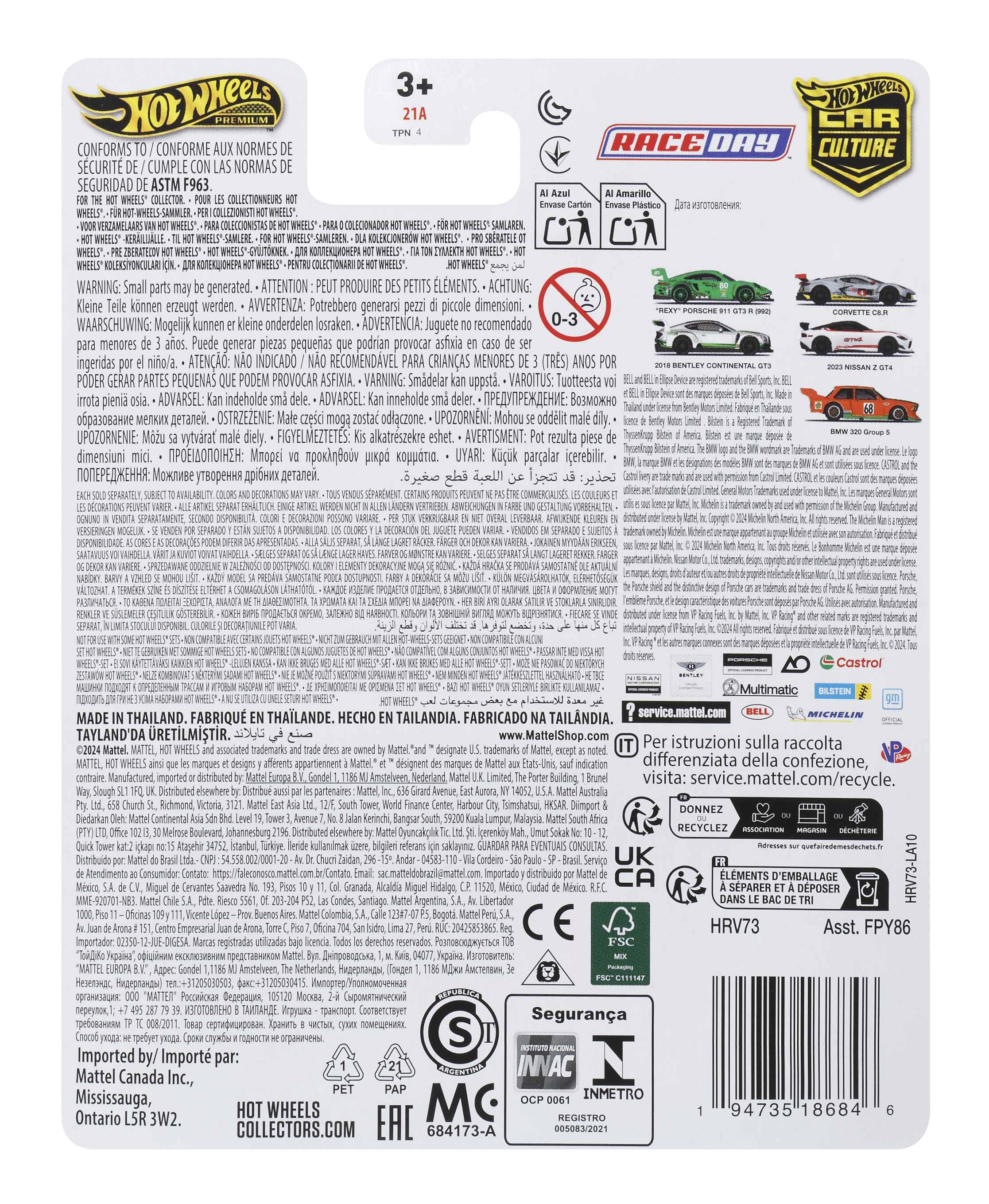Eine Produktverpackung mit Text und Bildern von Spielzeugautos.