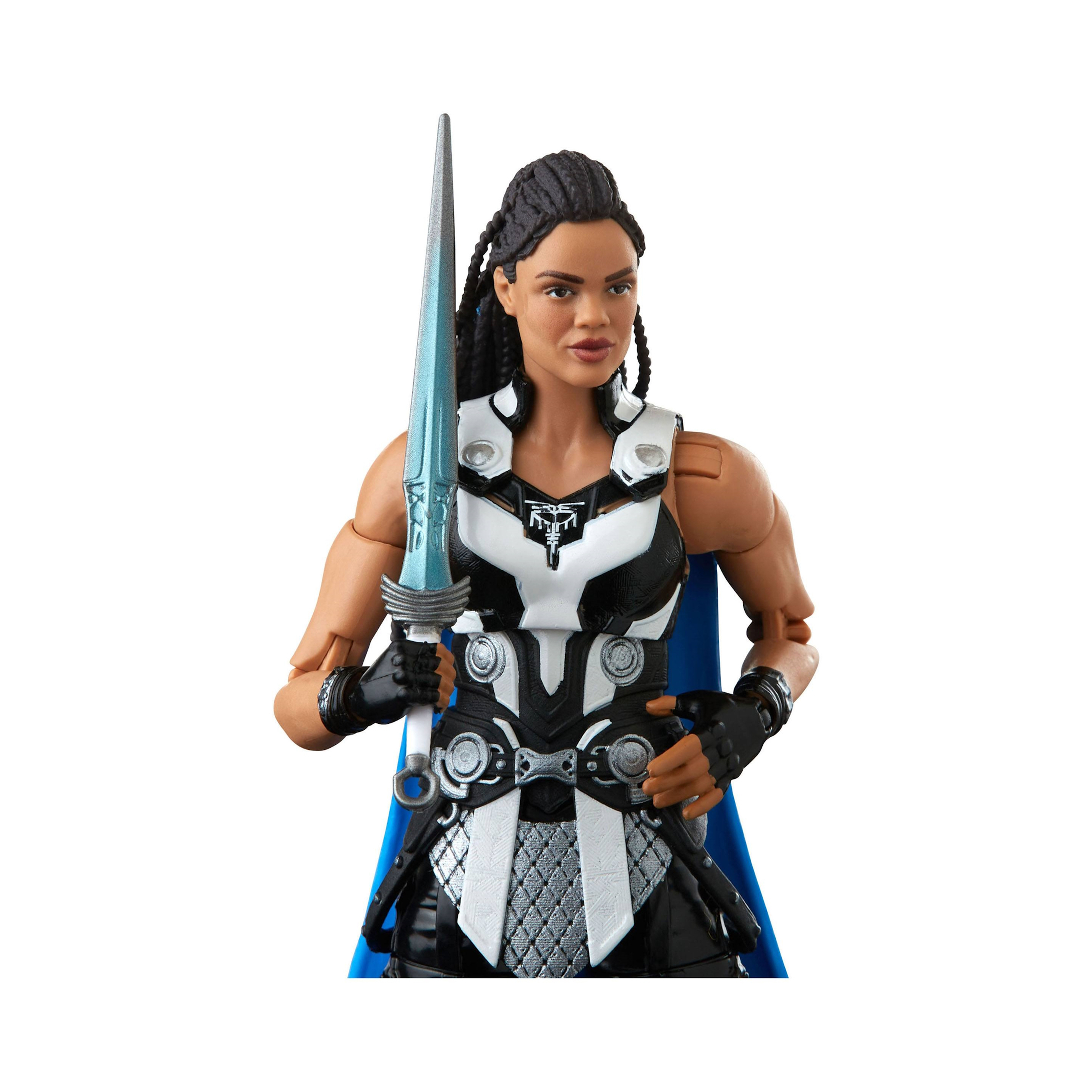 Un primo piano di un'action figure di Valkyrie, con una spada, con la testa e la parte superiore del corpo visibili.
