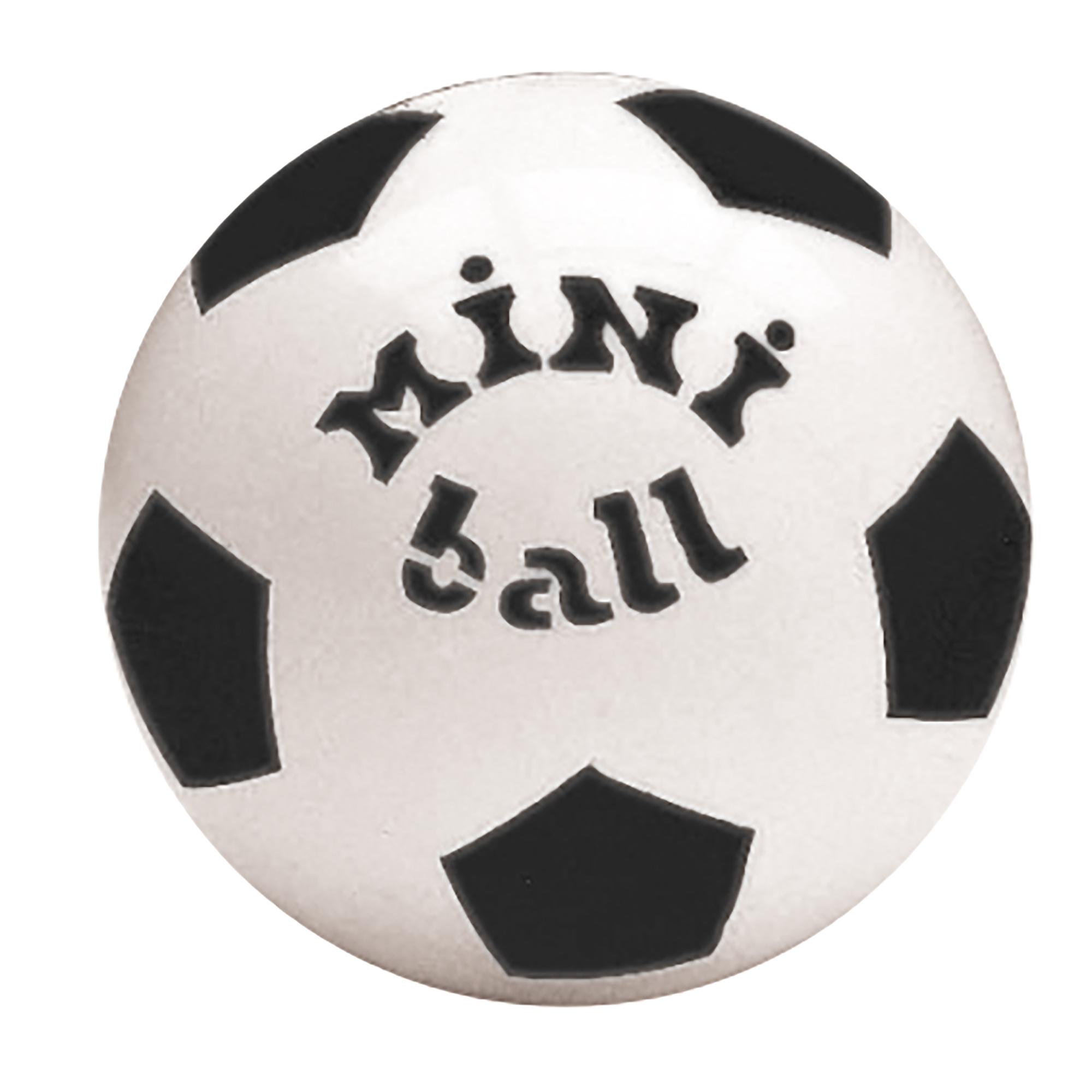 Un mini balón de fútbol con pentágonos blancos y negros, aislado sobre fondo blanco.