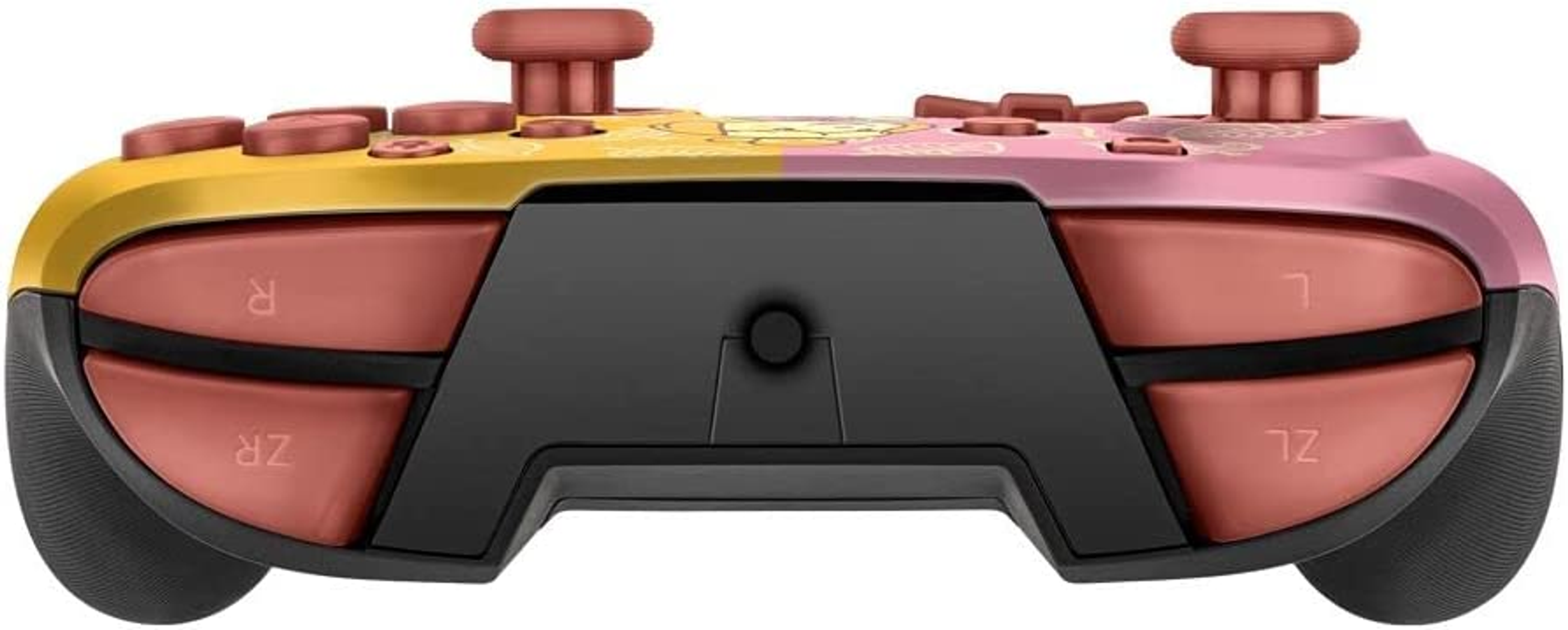 Widok od spodu kolorowego kontrolera Nintendo Switch z Isabelle.