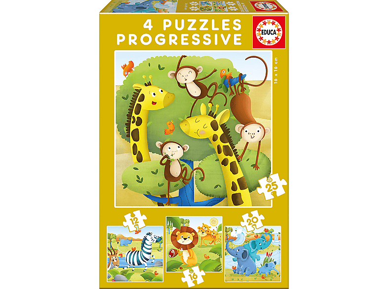 Juego de mesa | EDUCA Animales salvajes 4 puzzles progresivos 12,16,20 ...