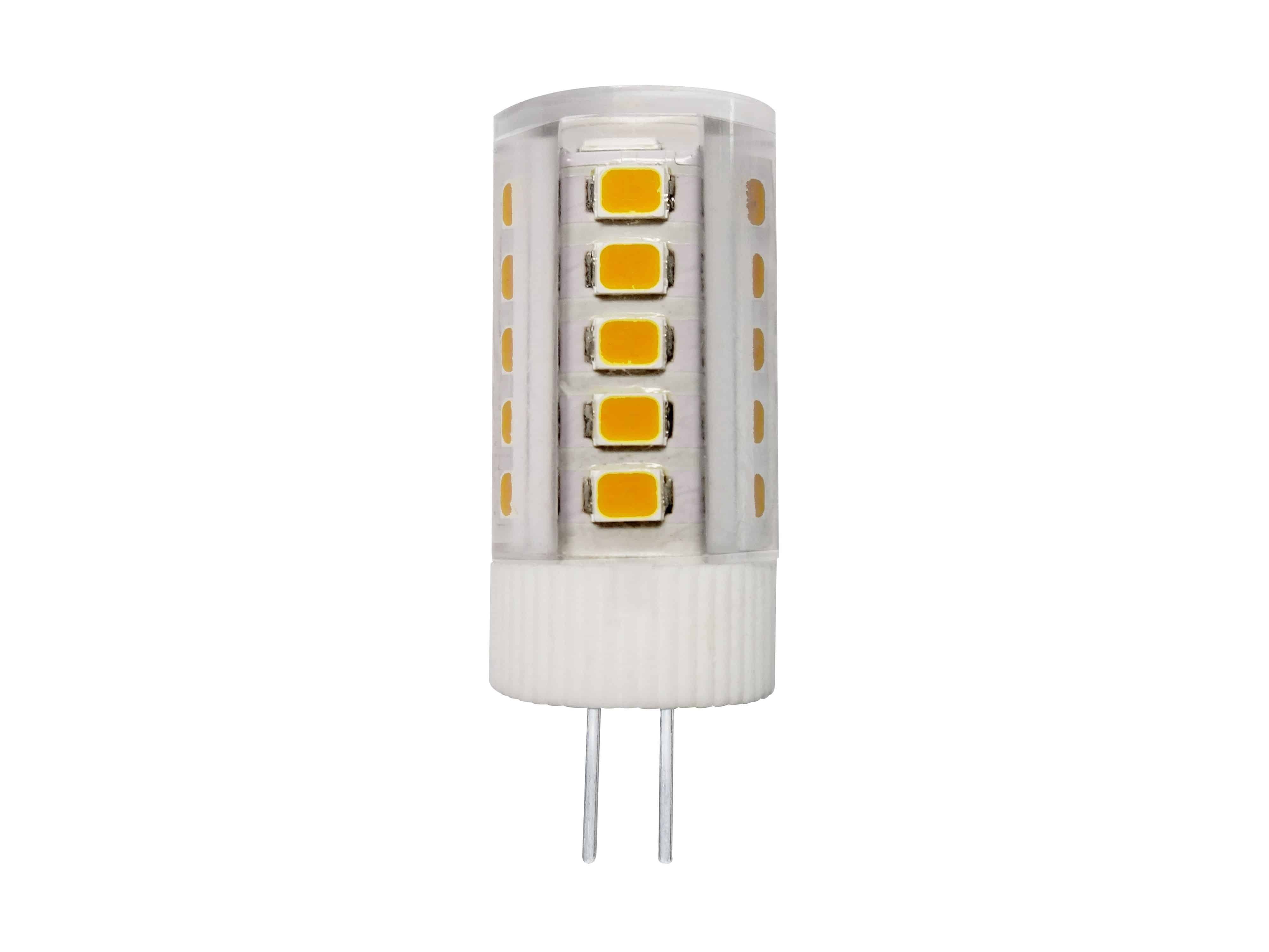 Piccola lampadina LED con luci gialle. Due pin alla base.