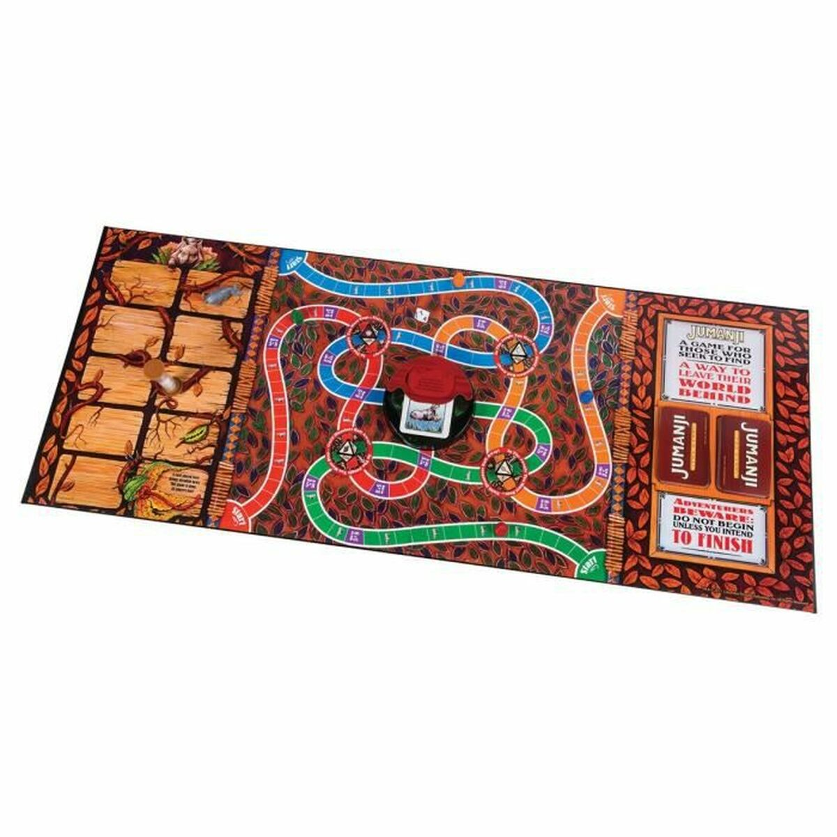 Jumanji-Brettspiel mit Spielfiguren, das einen Dschungel-Themenpfad zeigt.
