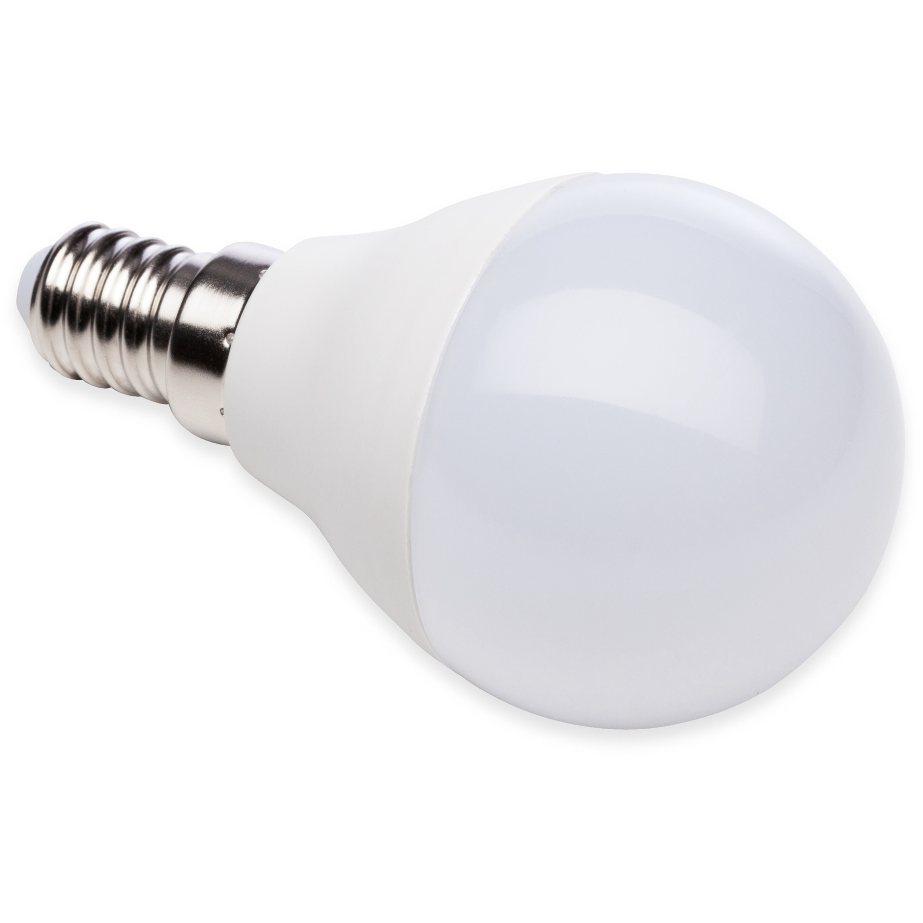 Biała żarówka LED na białym tle.