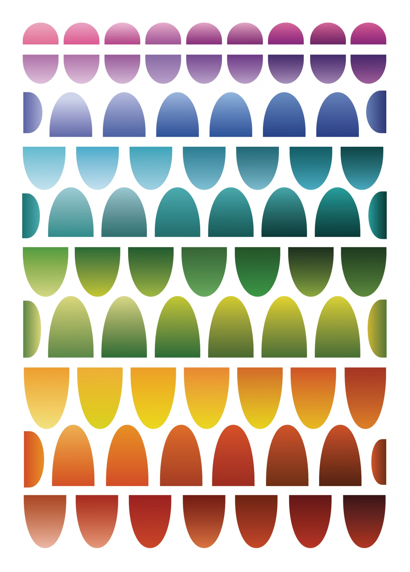 Kolorowy wzór gradientowy z kształtami półokręgów w różnych kombinacjach kolorów.