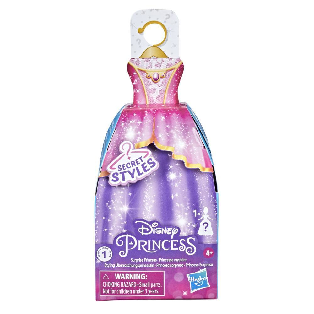 Eine Disney Princess-Spielzeugverpackung in Form eines Kleides, mit Aufhänger oben.