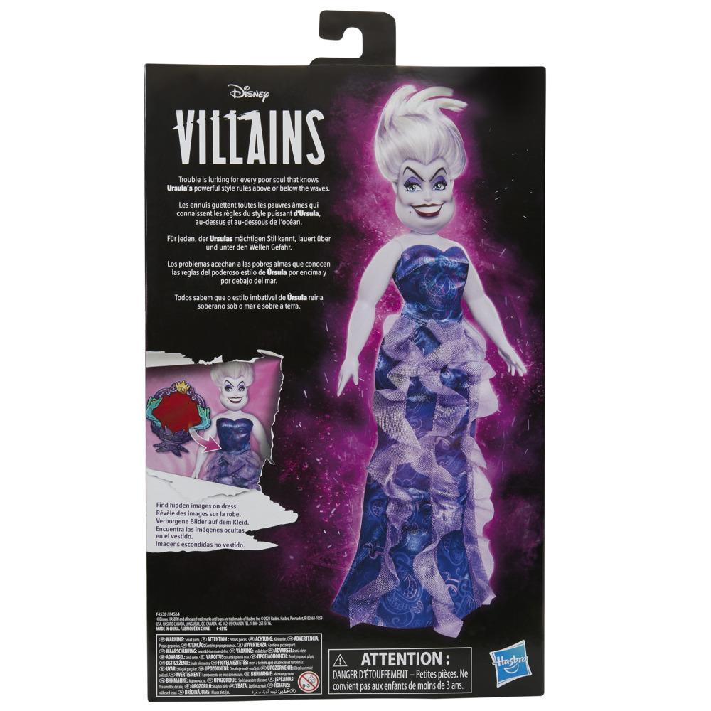 Rückseite der Ursula-Puppenbox, die die Puppe im Kleid, Text in mehreren Sprachen und einige Bilder zeigt.