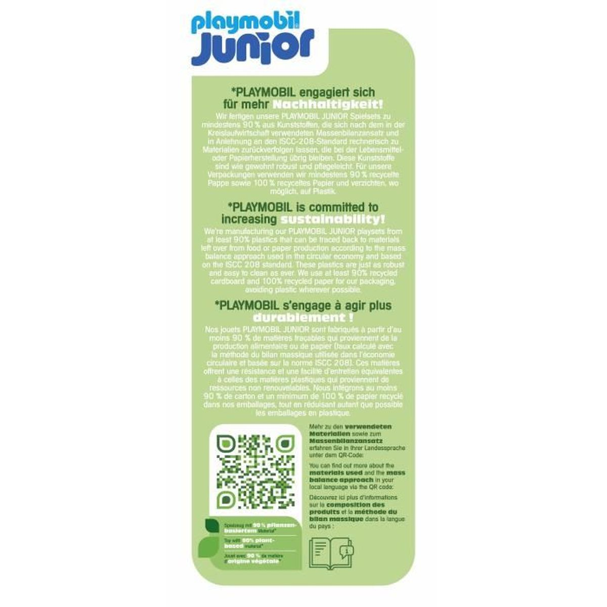 Tekst z informacjami na pudełku. Zawiera informacje dotyczące recyklingu i zrównoważonego rozwoju.