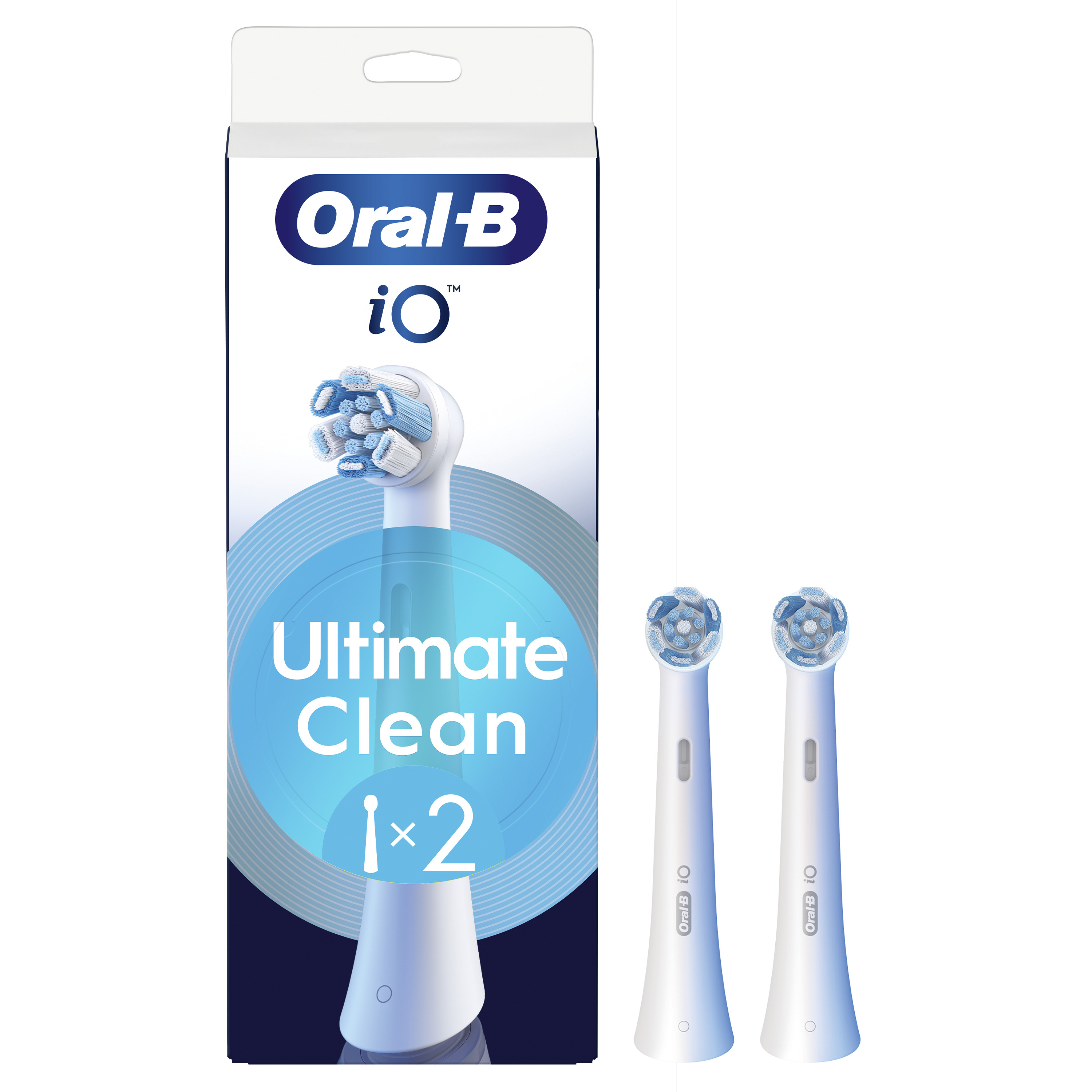 Główki szczoteczki do zębów Oral-B iO w opakowaniu. Dwie główki po prawej.
