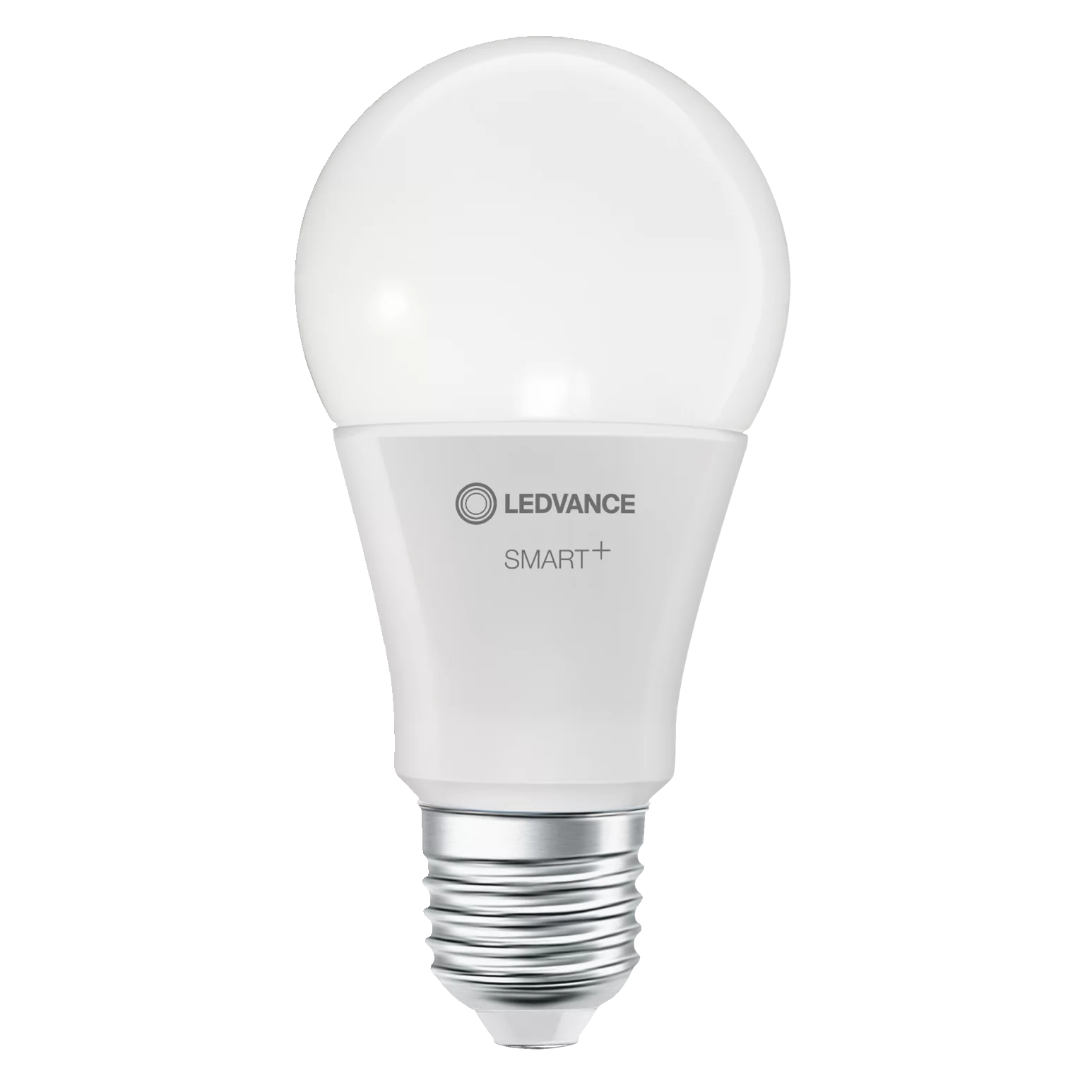 Una lampadina bianca LEDVANCE smart+. La lampadina è bianca con una base argentata.