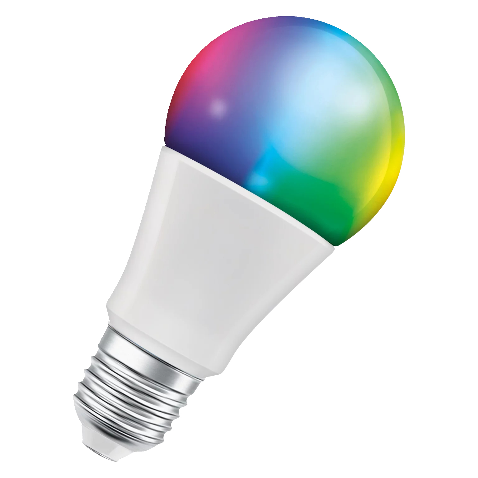 Una lampadina intelligente con una parte superiore colorata a forma di arcobaleno.