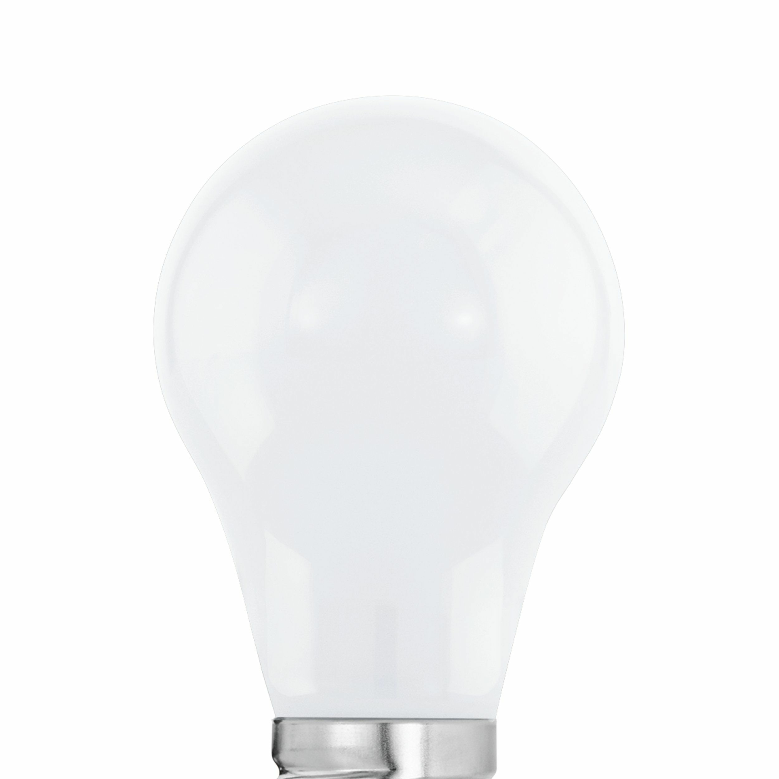 Una lampadina bianca con base argentata.