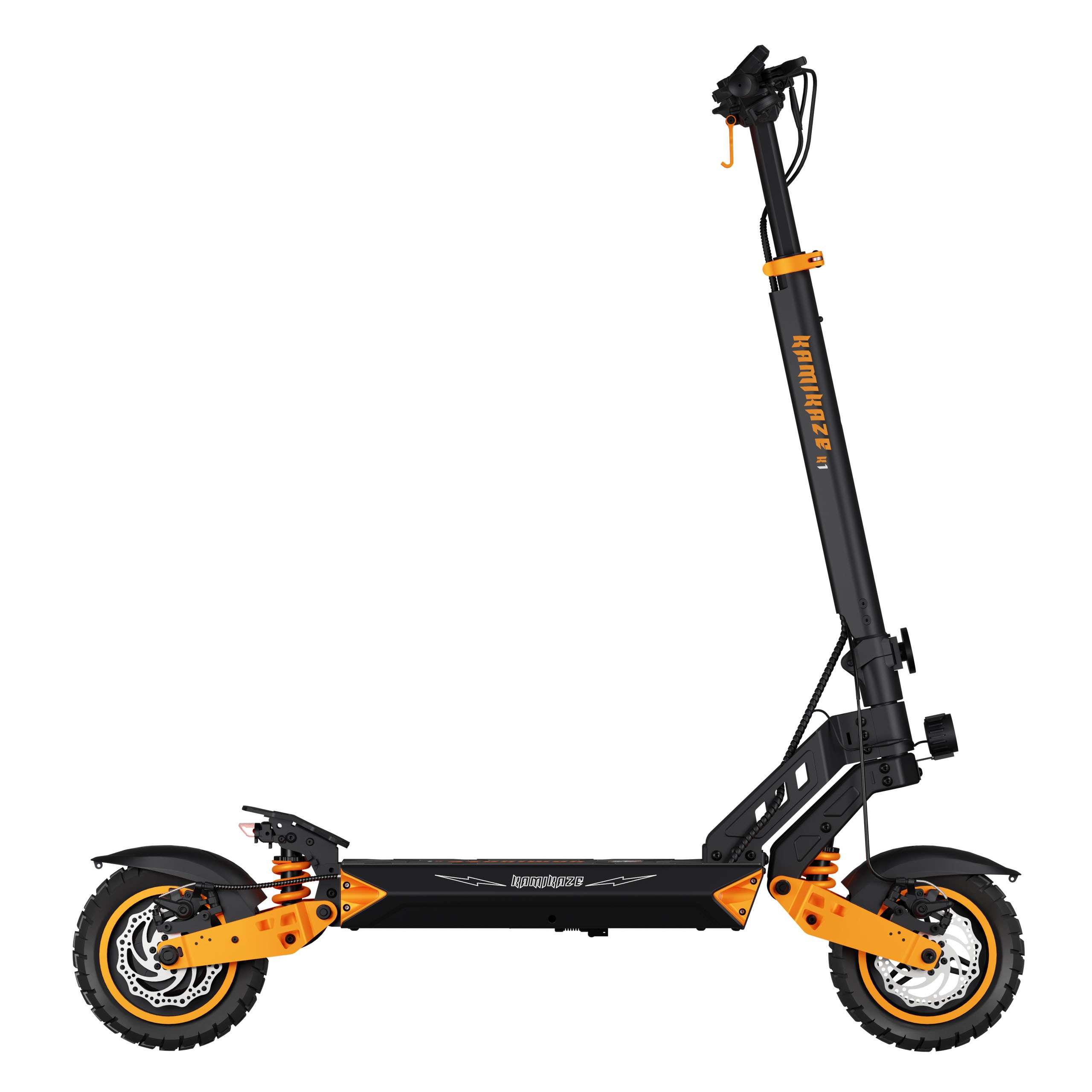 Czarno-pomarańczowa hulajnoga elektryczna z nazwą "HANKUWAZE".