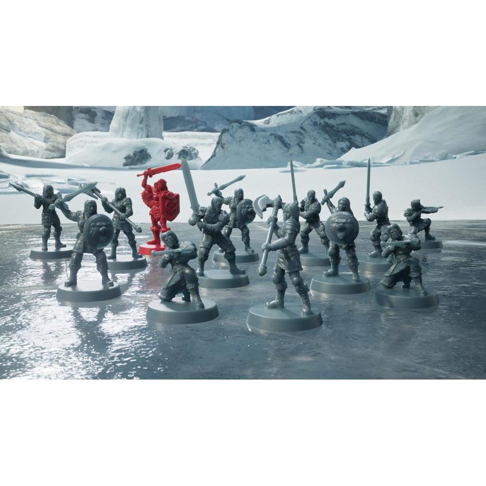 Eine Gruppe grauer Spielzeugsoldaten, und ein roter Soldat ist in der Mitte.