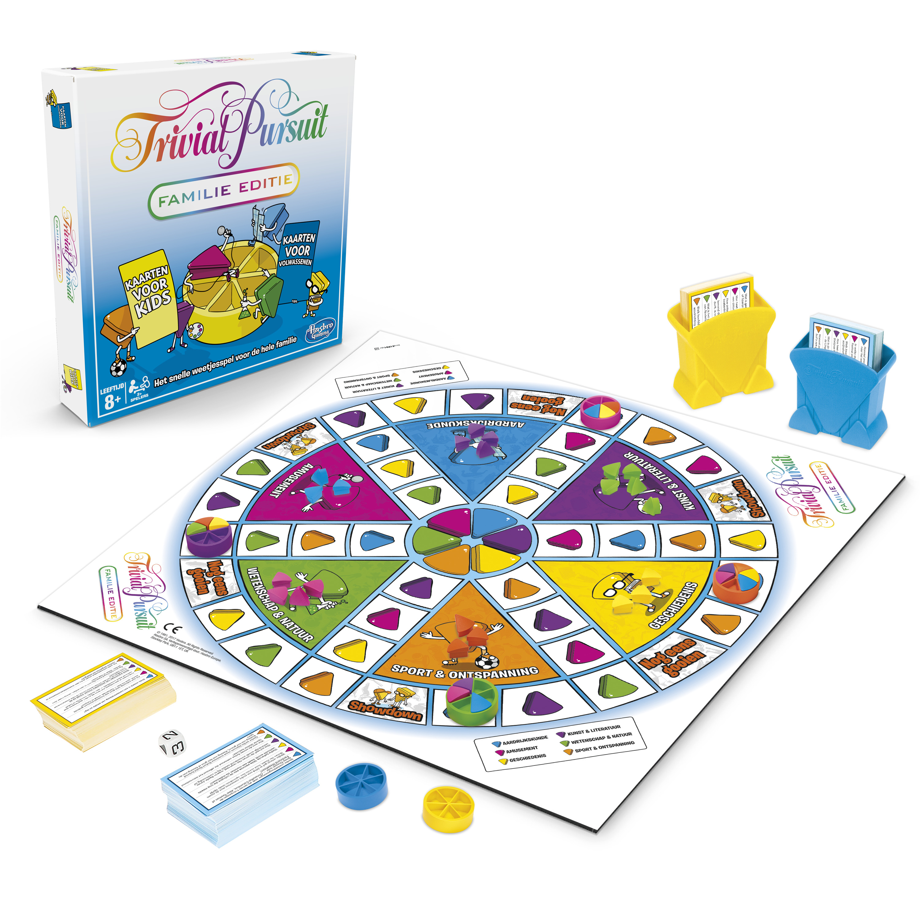 Jeu de société Trivial Pursuit avec plateau, cartes et pions.
