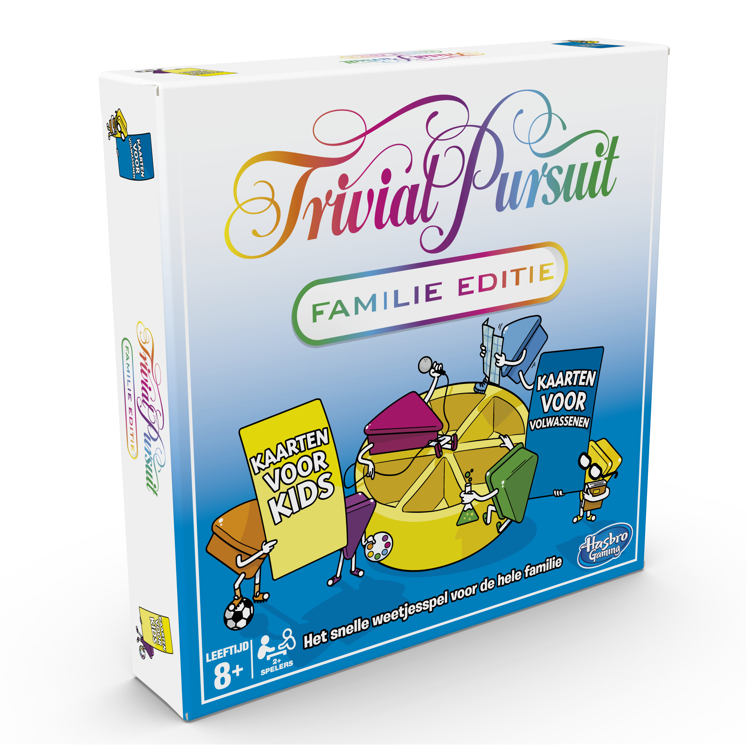 Boîte de jeu de société Trivial Pursuit. Elle présente le nom du jeu et des illustrations de pièces.