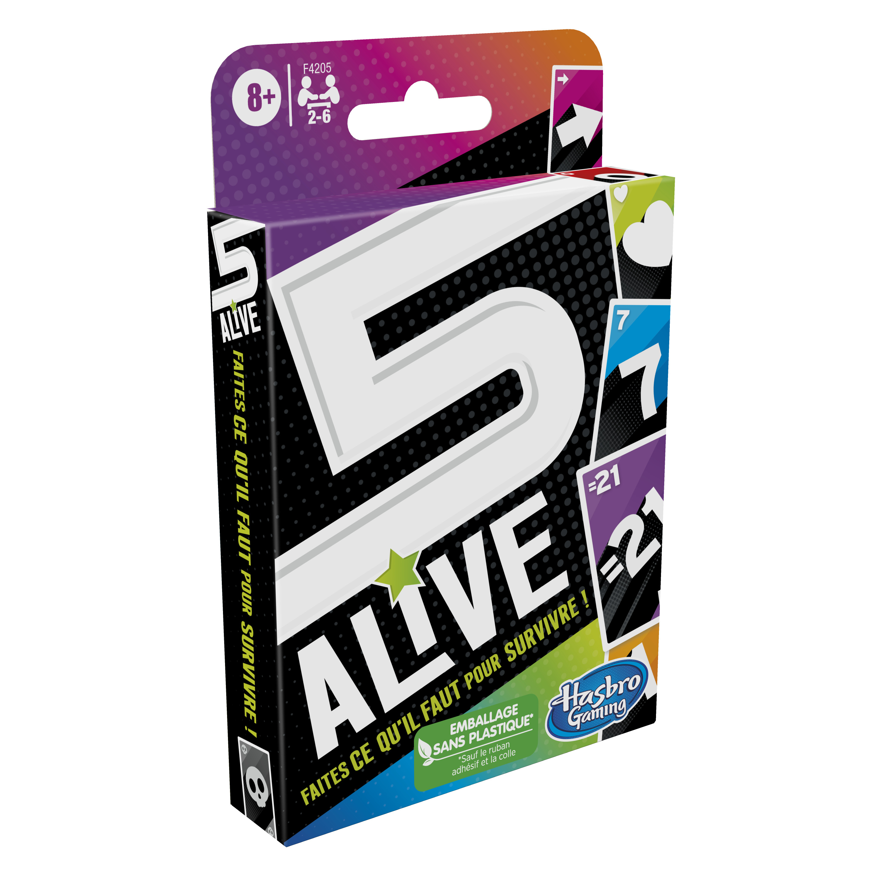 5 Alive Kartenspielbox, mit der Zahl 5 und dem Wort Alive darauf.