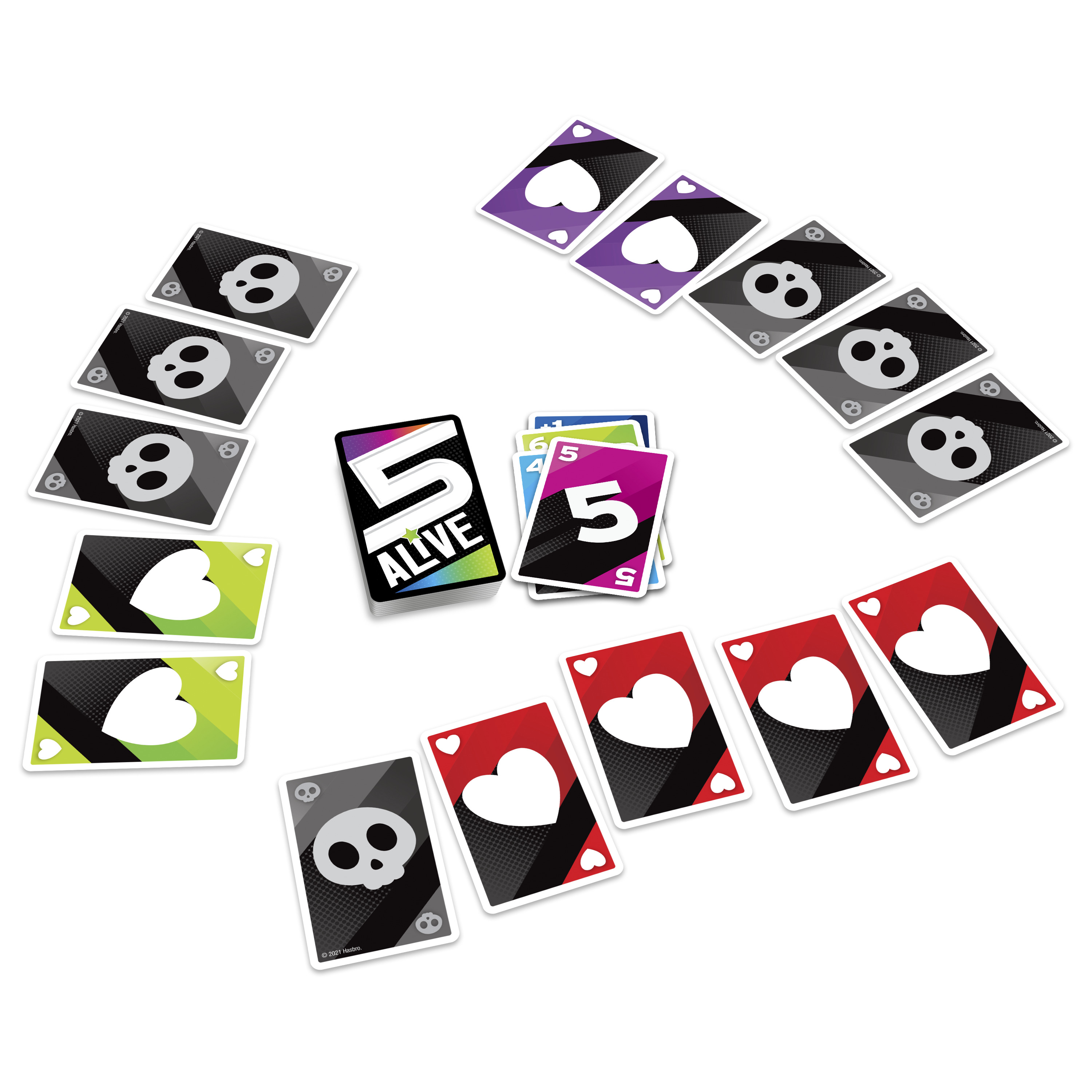 5 Alive Kartenspiel mit offen liegenden Karten und Box links.