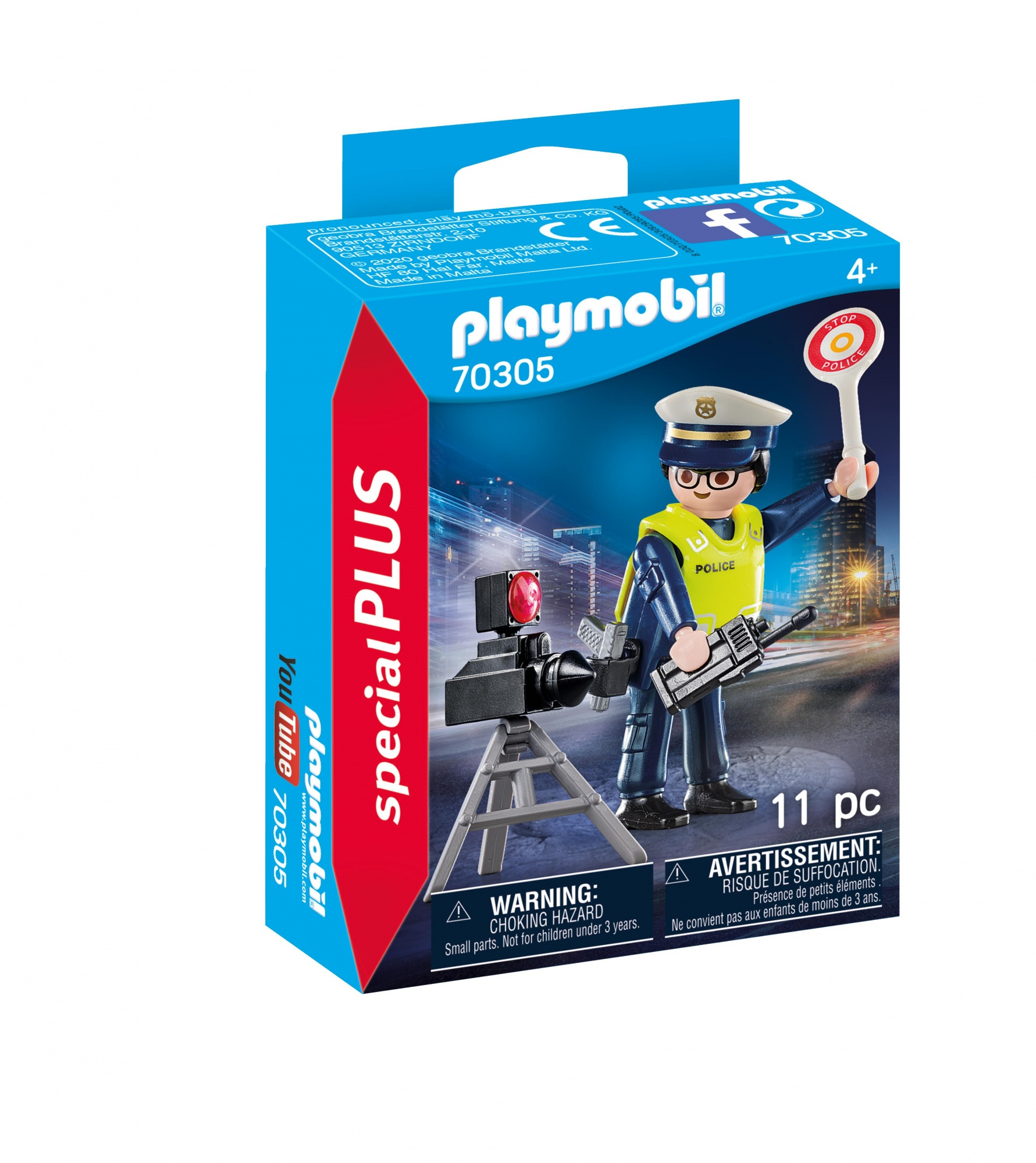 Zestaw zabawek Playmobil. Policjant z radarem i znakiem stopu.