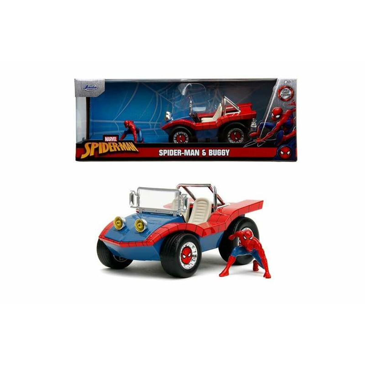 Zestaw zabawek Spider-Man & Buggy: czerwono-niebieski samochód i figurka Spider-Mana.