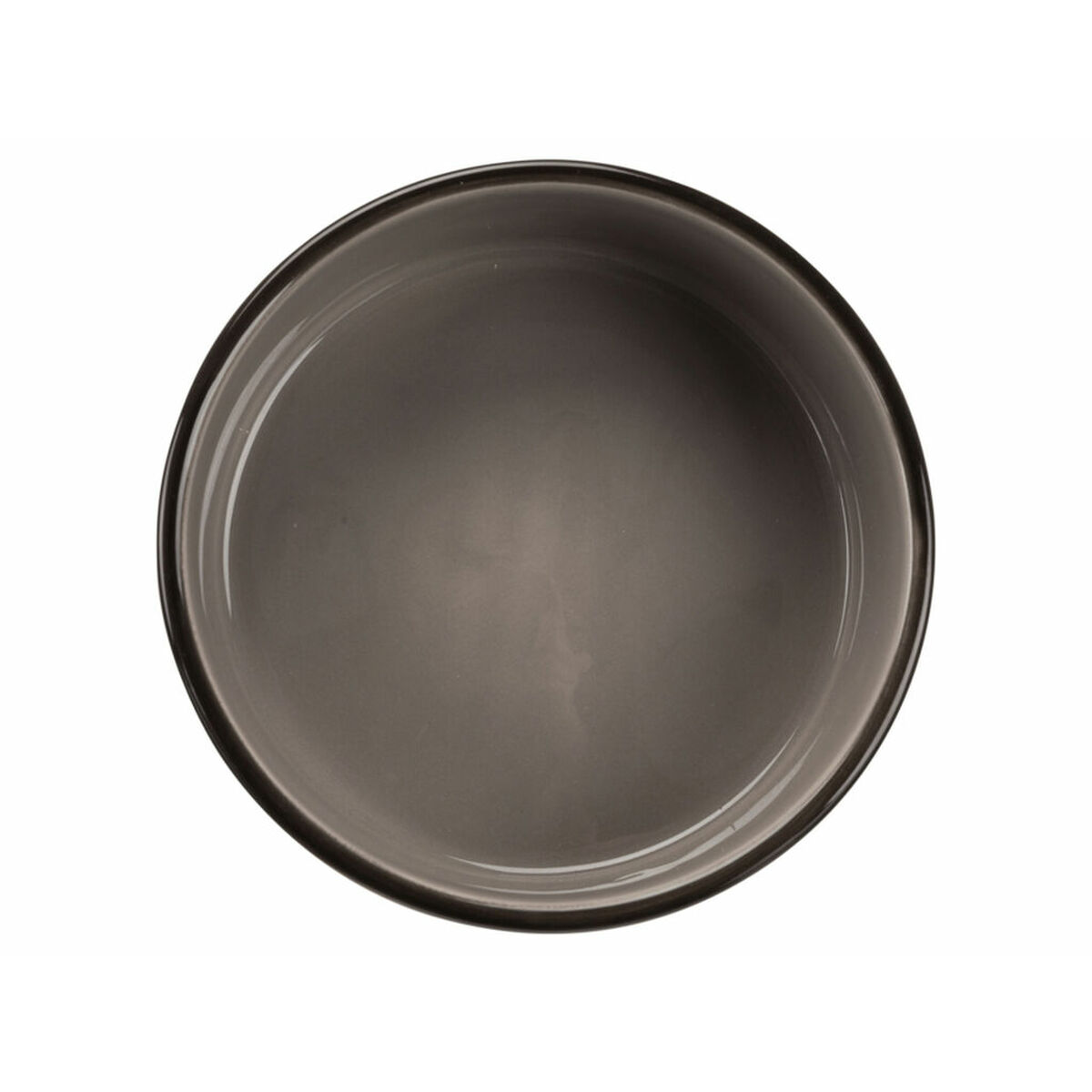 Szara miska na białym tle. Misa ma czarną krawędź i jest pusta.
