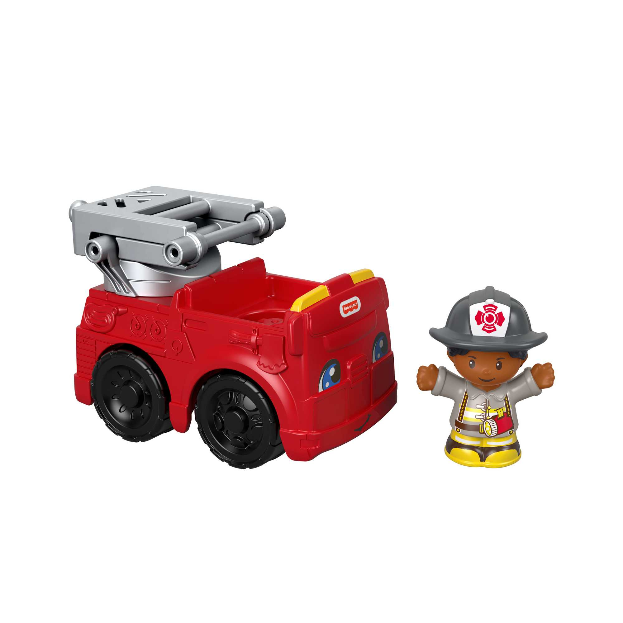 Roter Feuerwehrauto Spielzeug mit einer Feuerwehrmann Figur.
