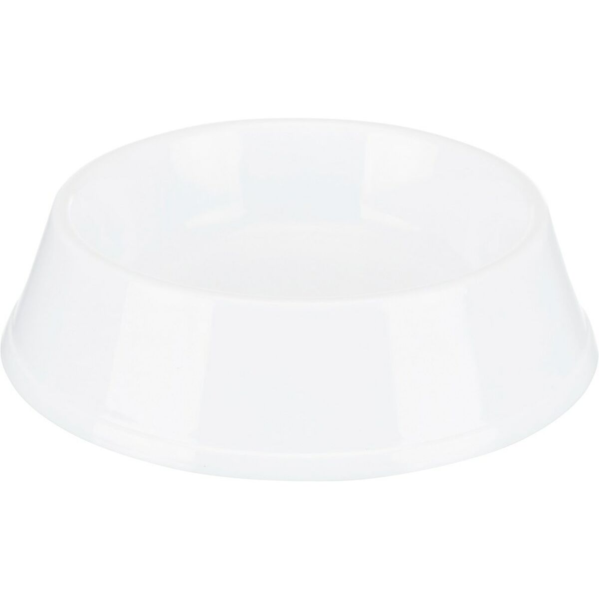 Biała, okrągła miska dla zwierząt z szeroką podstawą.