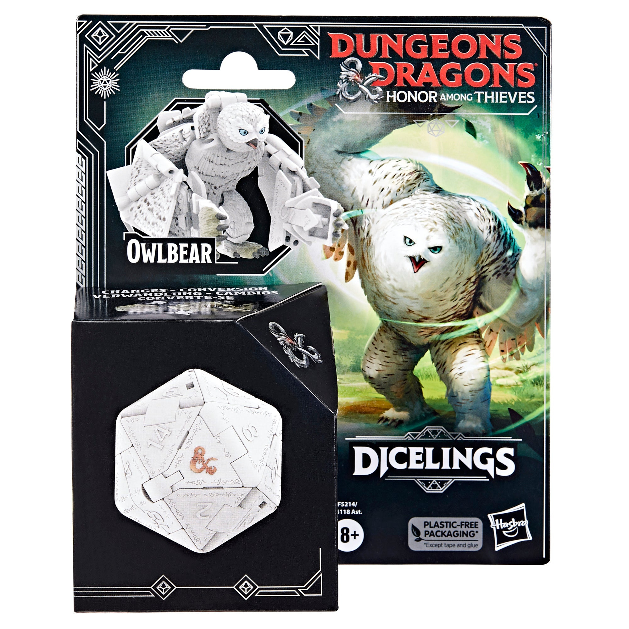 Scatola Dicelings di Dungeons & Dragons. Contiene una figura di Owlbear trasformabile.