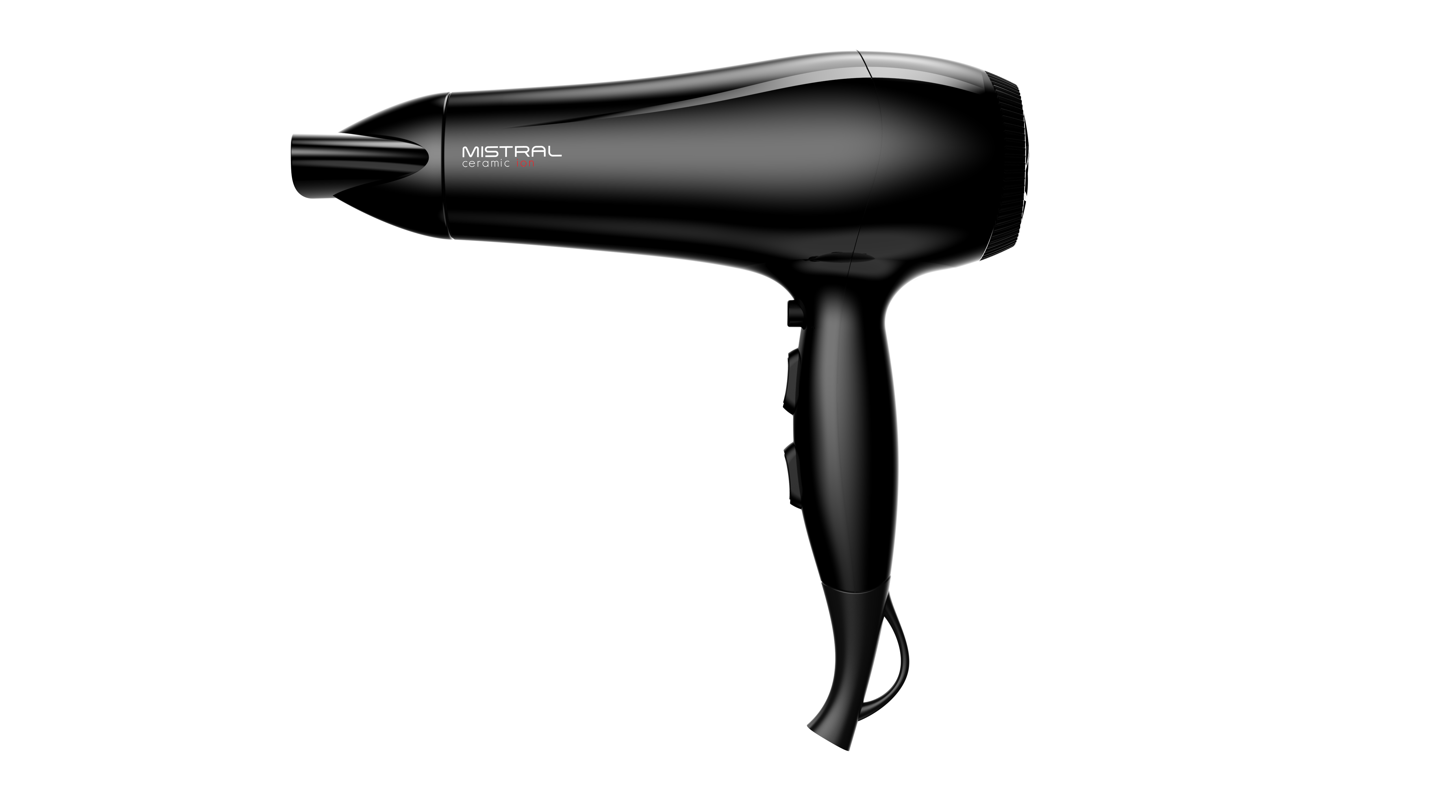 Asciugacapelli Mistral nero su sfondo bianco. Modello Ceramic Pro.