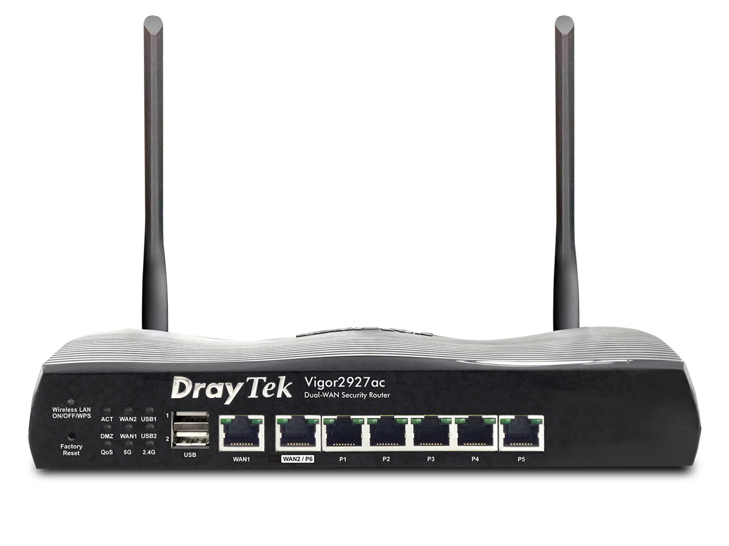 Router DrayTek Vigor2927ac con antenne e varie porte.